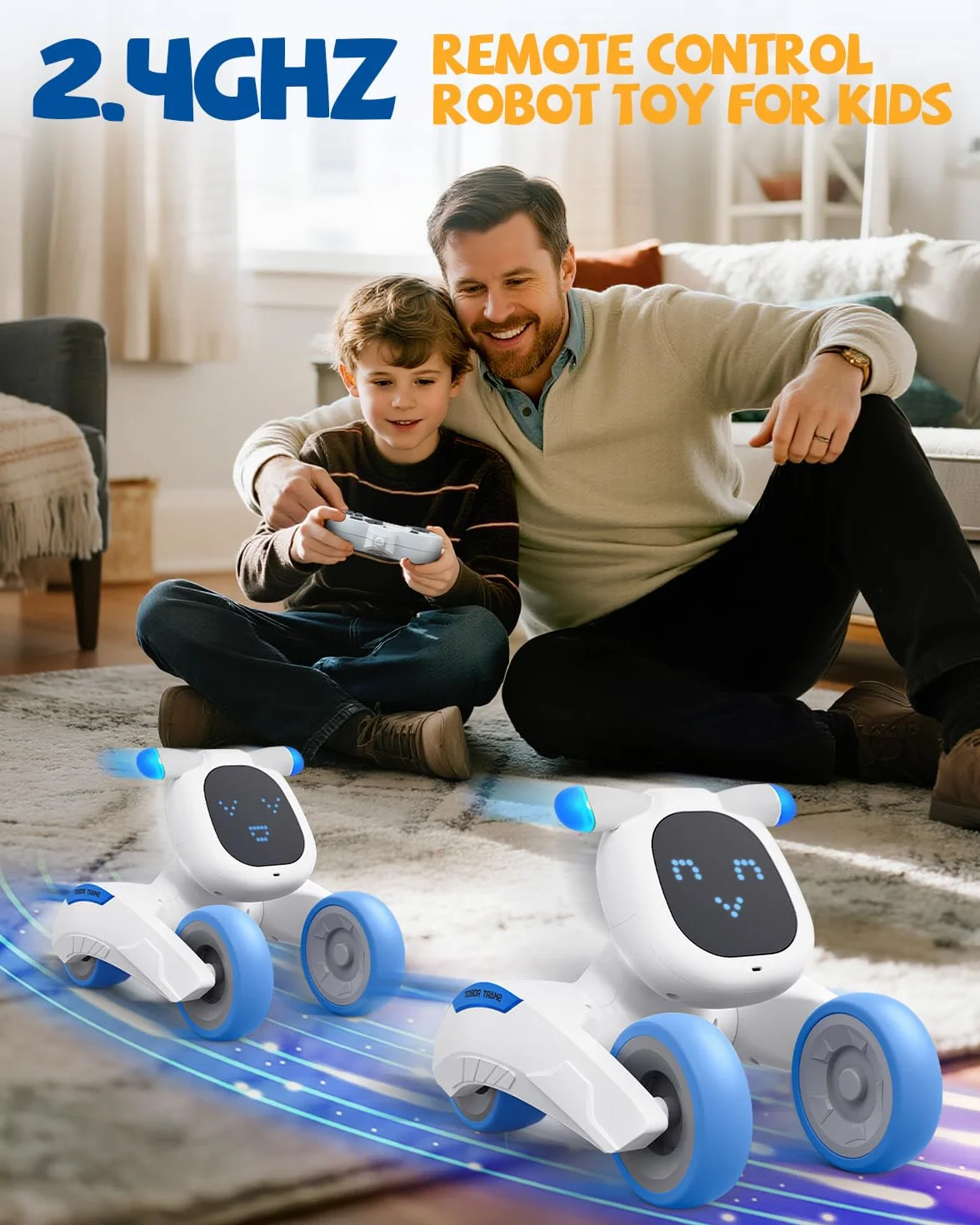 Robot Jouet Enfant, Jouet Robot Télécommandés, Programmable, Interactif Intelligent, Yeux LED, Contrôle Vocal (Anglais Uniquement), Cadeau pour Enfants de 3 4 5 6 7 8 9 10 11 12 Ans