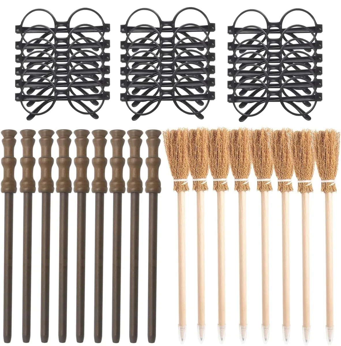 Accessoires de fête de magicien avec lunettes de magicien,crayon de sorcière,crayon de wand magique pour Halloween,cosplay décoration de fête,récompenses scolaire-36pcs