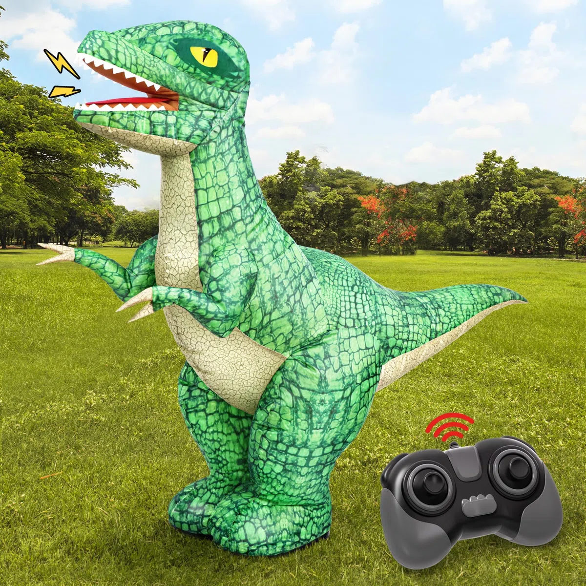 Dinosaure Géant Gonflable Télécommandé 2.4GHz pour Enfants, Jouet Électrique avec Rotation à 360° et Marche Avant/Arrière, Rechargeable, Idée Cadeau pour Garçons de 6 à 12 Ans Anniversaire