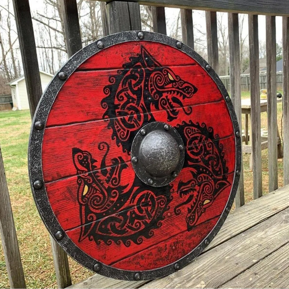 Bouclier de Vikinng – Bouclier rond | Bouclier médiéval Vikings de taille adulte fait à la main | Bouclier médiéval en bois | Bouclier de combat | Bouclier médiéval fabriqué à la main | Bouclier