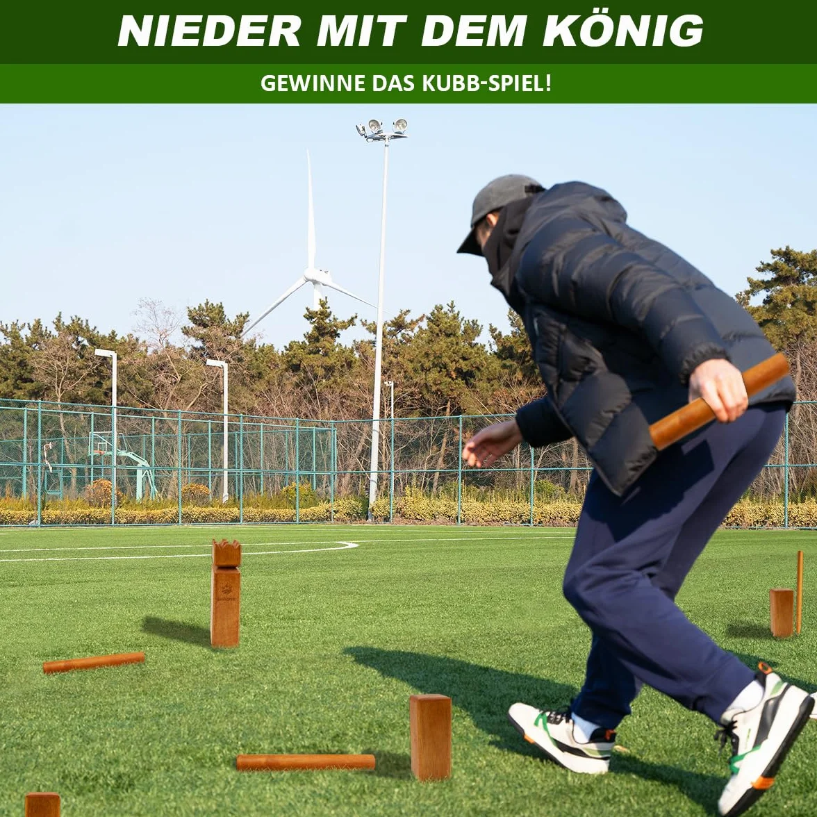 SunNordic Kubb Jeu d'échecs Viking - Jeu d'échecs suédois en bois d'hévéa de qualité supérieure - Avec sac de transport en toile et instructions de jeu - Robuste - Pour enfants et adultes