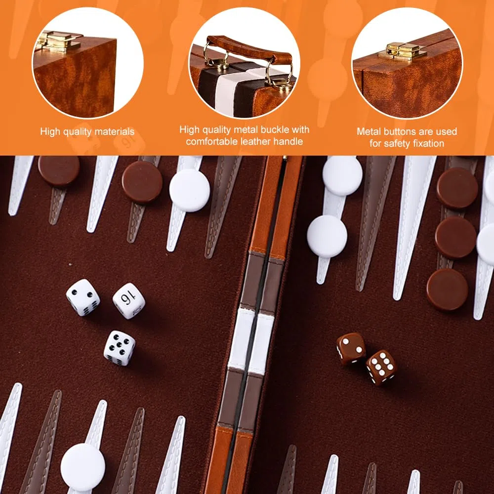 Backgammon Set, Backgammon Voyage, 11 Pouces Portables Bagamon de Voyage, pour Les Voyages et Les déplacements, Jeux de Société Familial pour Adultes avec poignée