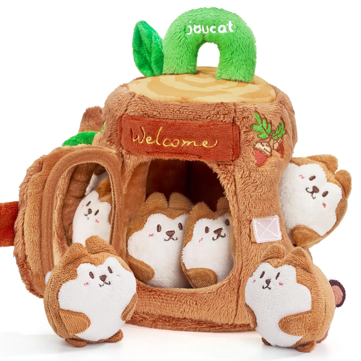 JoyCat Jouet Bebe 6-12 Mois, Cabane en Peluche avec 5 Écureuils, Hochet, Miroir, Jouet Sensoriel Montessori Bébé 6 Mois, Cadeau Bebe Enfant Garçon et Fille 1 an