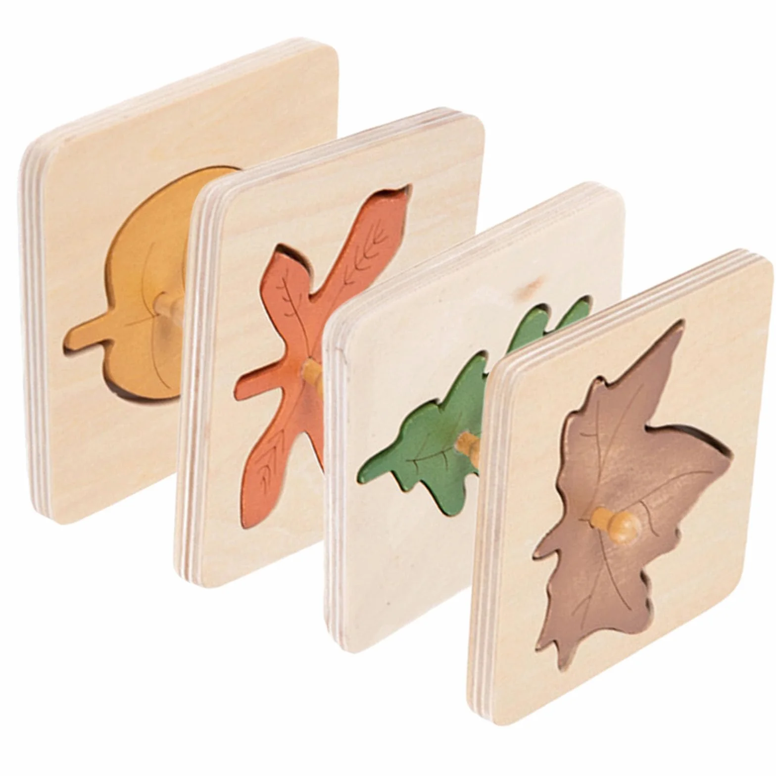 ibasenice Montessori Lot de 4 puzzles en bois partiellement en forme de feuille d'automne Jouet éducatif pour enfants d'âge préscolaire Puzzle éducatif à emboîter pour compétences cognitives et