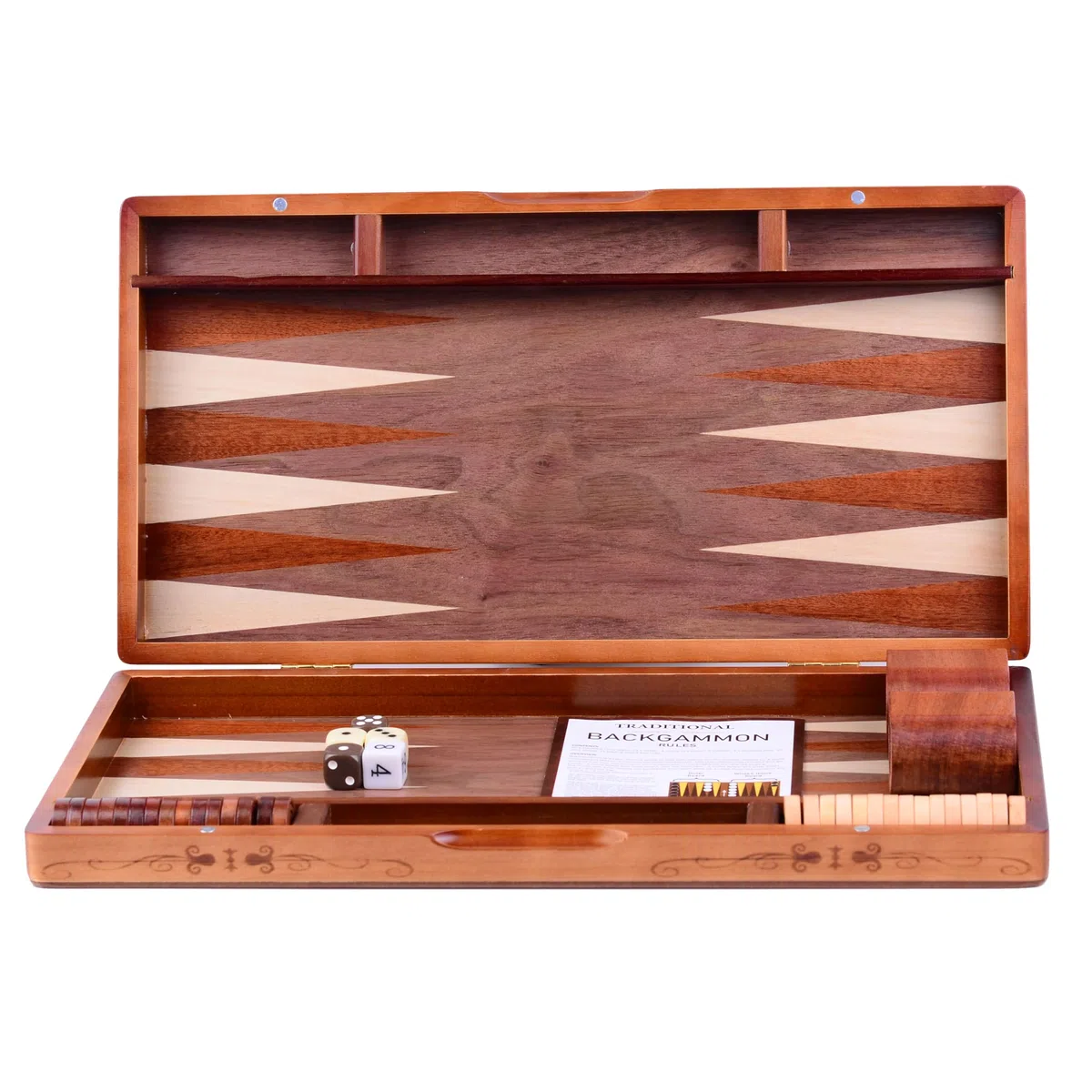 Syrace Jeu de Backgammon Classique en Bois incrusté de 40 cm - Grande Taille - Backgammon avec Dames - pour Adultes et Enfants