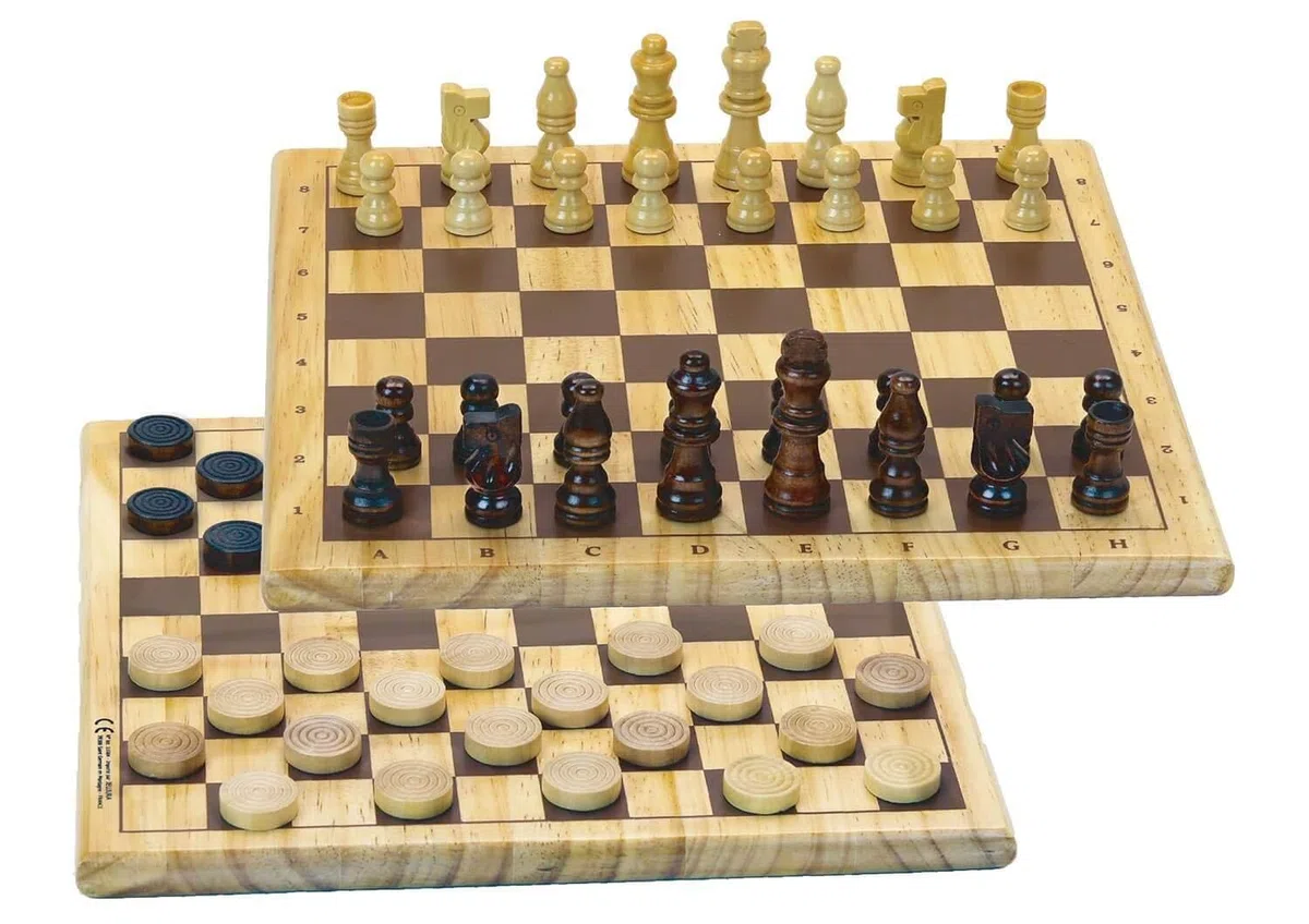 Jeux de Dames et d'Echecs : Plateau réversible en Bois - l'arbre à Jouer - Jeu de Société - Âge Minimum : 3 Ans
