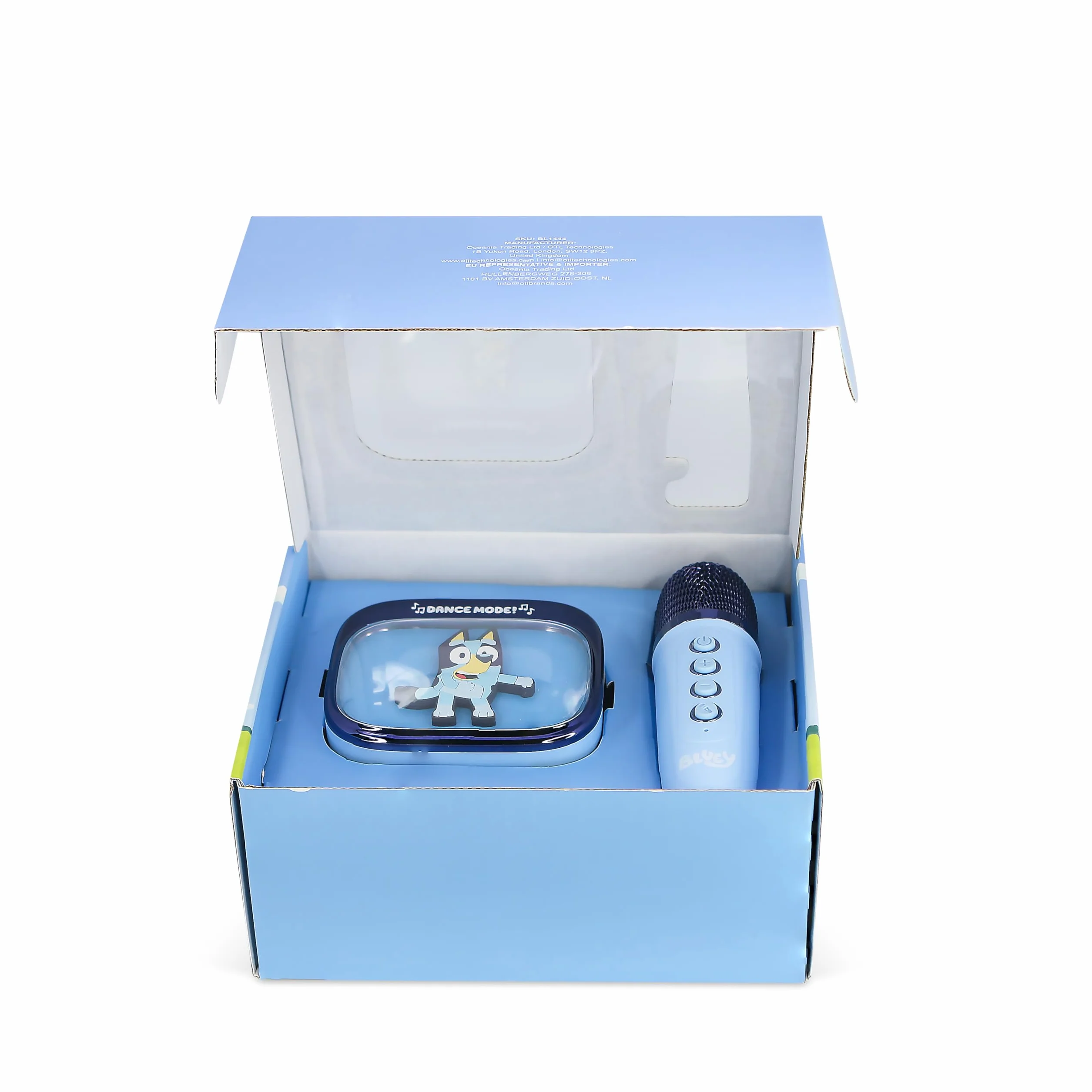 Bluey Mini Haut-Parleur de karaoké LED sans Fil avec Microphone Bluetooth, lumières changeantes de Couleur Bleue