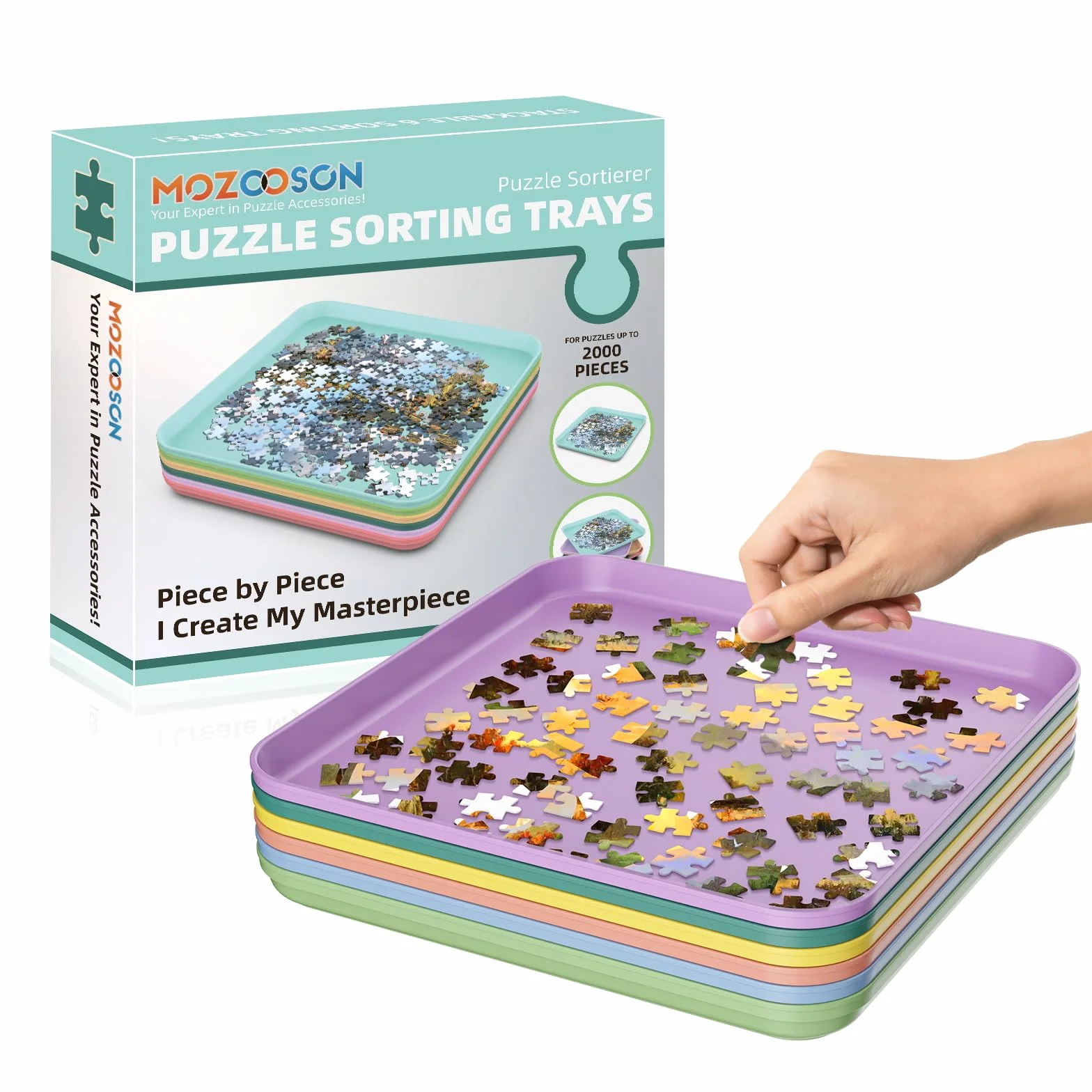 MOZOOSON Plateaux de Tri Puzzles, 6 Pack Accessoires pour Puzzles 500/1000/ 2000 Pièces, Plateaux Cadeaux pour Les Amateurs Puzzles pour Organiser Puzzle