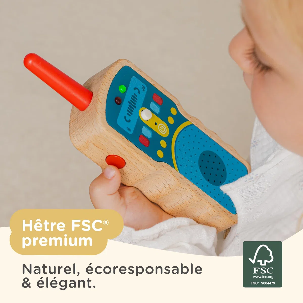Nene Toys Talkie-Walkies en Bois pour Enfants – Vrais 2-Voies, portée 500 m – Push-to-Talk, Un Seul Canal – Hêtre FSC®, sûr & Durable – Jeu intérieur/extérieur – Cadeau 2–8 Ans