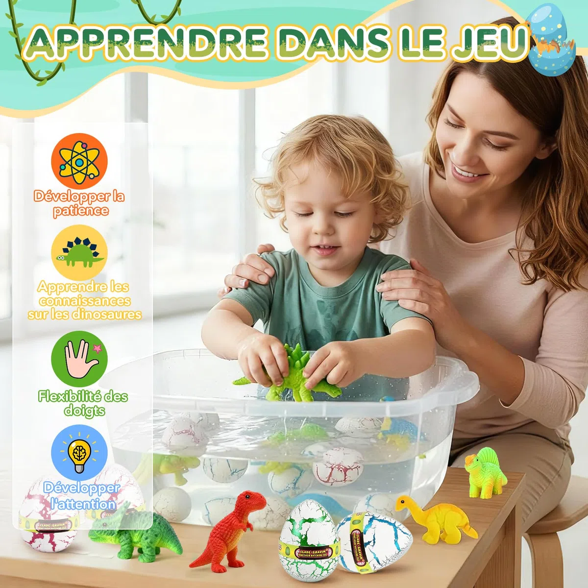 JONRRYIN Œufs Arc-en-Ciel à Éclore avec Dinosaures pour Enfants, Lot de 6 Œufs Surprise Dinosaur à Éclosion Magiques Jouets de Croissance, Idées Cadeaux pour Pâques ou Anniversaire Enfants 3+ Ans