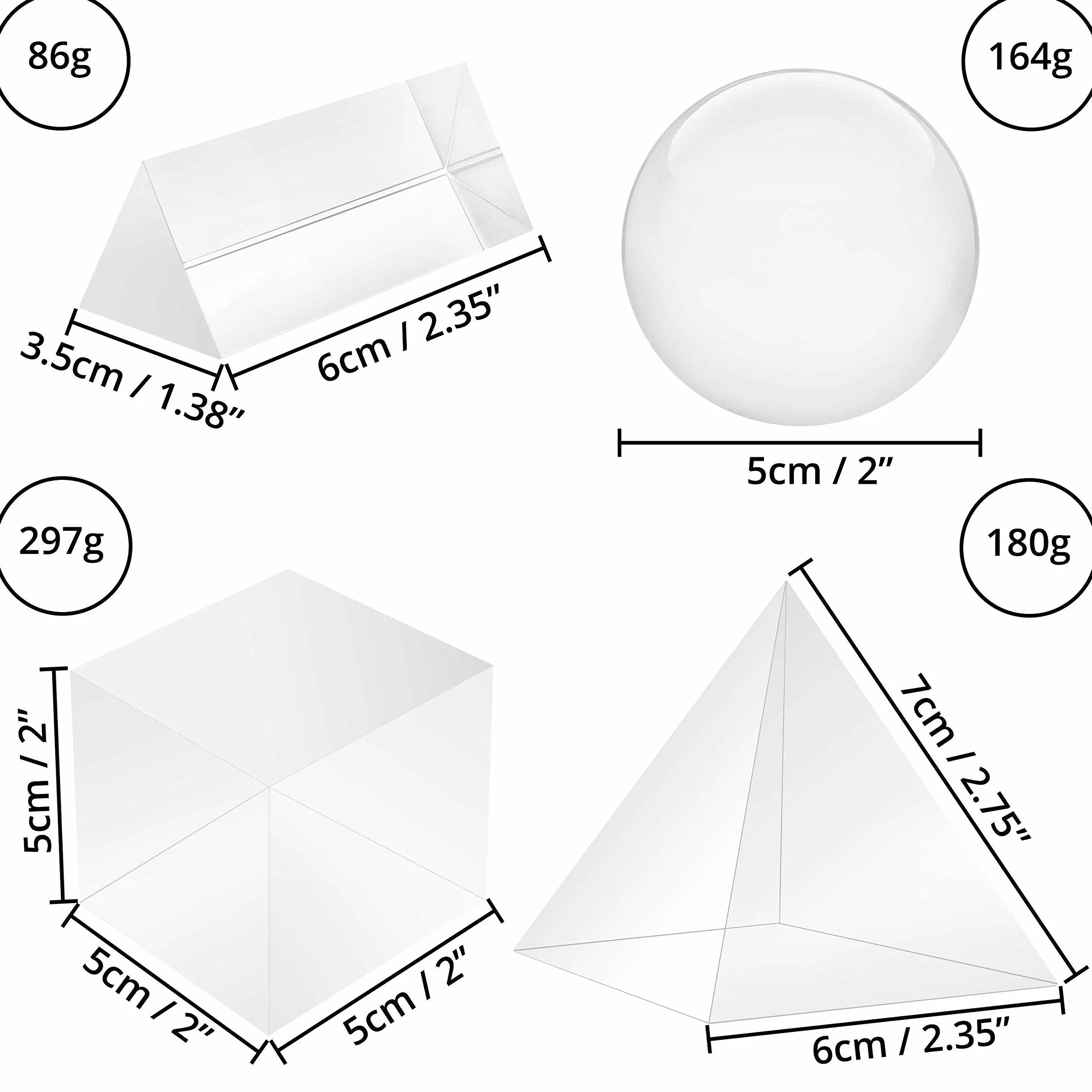 BELLE VOUS Lot de 4 Prisme Photographie Triangle, Sphère, Pyramide, Cube - Prisme Optique avec Pochette Velours, Tissu Microfibre, Boite Cadeau - Prisme Cristal K9 Spectre de Lumière et Effet Photo