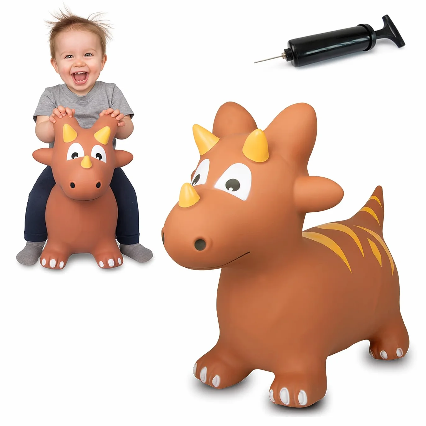 JAMARA 460591 - Dinosaure Sauteur avec Pompe - sans BPA - Jusqu'à 50 kg - Favorise Le Sens de l'équilibre et la motricité - Les Oreilles d'animaux servent de Soutien, Robuste et résistant, Facile