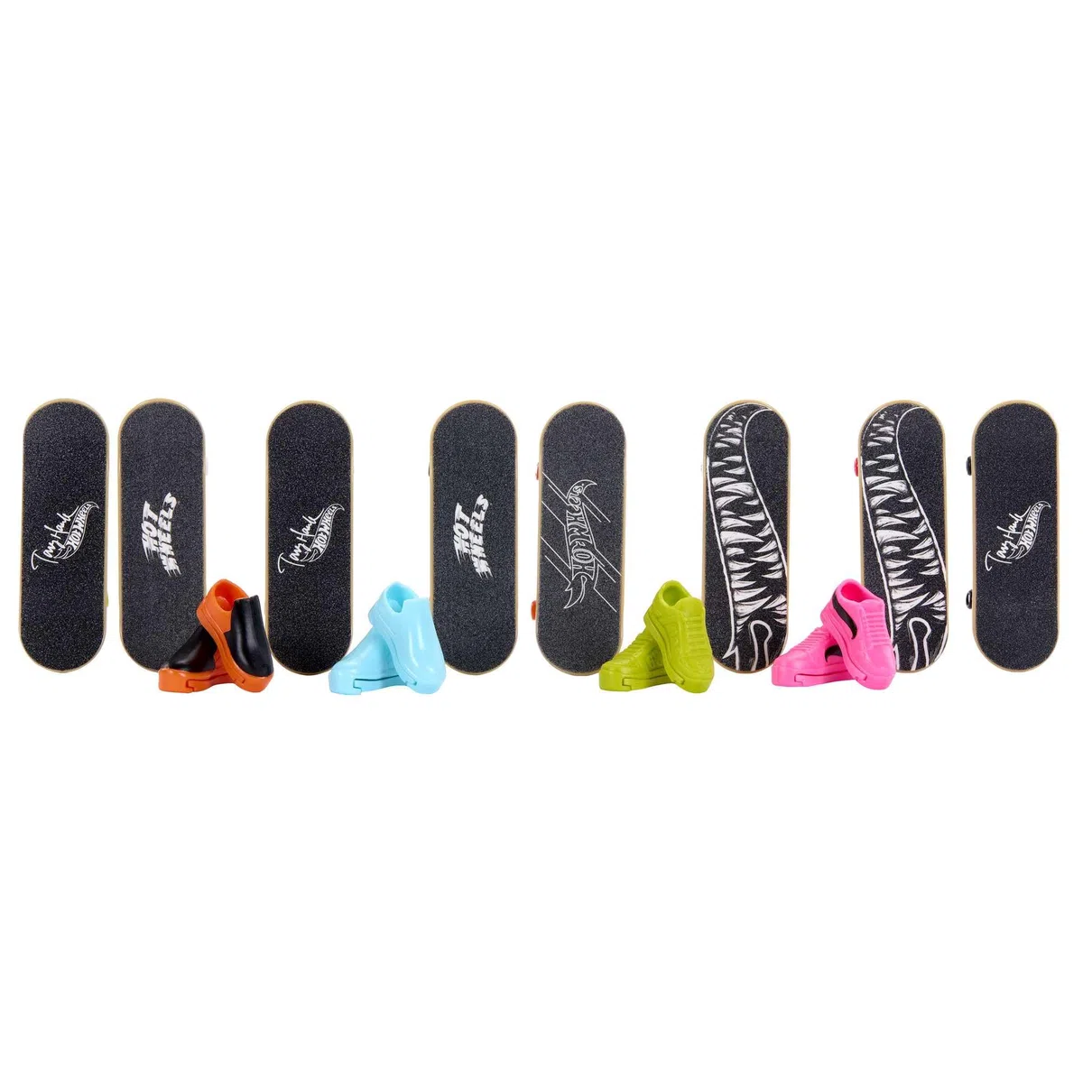 Hot Wheels Skate Fingerskate Tony Hawk Pack avec 8 fingerboards montés et 4 paires de chaussures pour doigts, pack exclusif, Jouet Enfant, Dès 5 ans, HMY19
