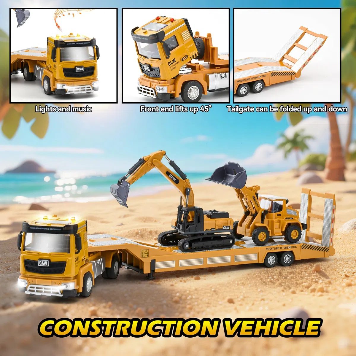 Chantier Jouet Enfants, Camion Transporteur de Petites Voitures avec Excavatrice Bulldozer, Transporteur Véhicule, Camion Dépanneuse Enfant, Jeux Voiture Garçon pour Garçon 3 4 5 6 7 Ans