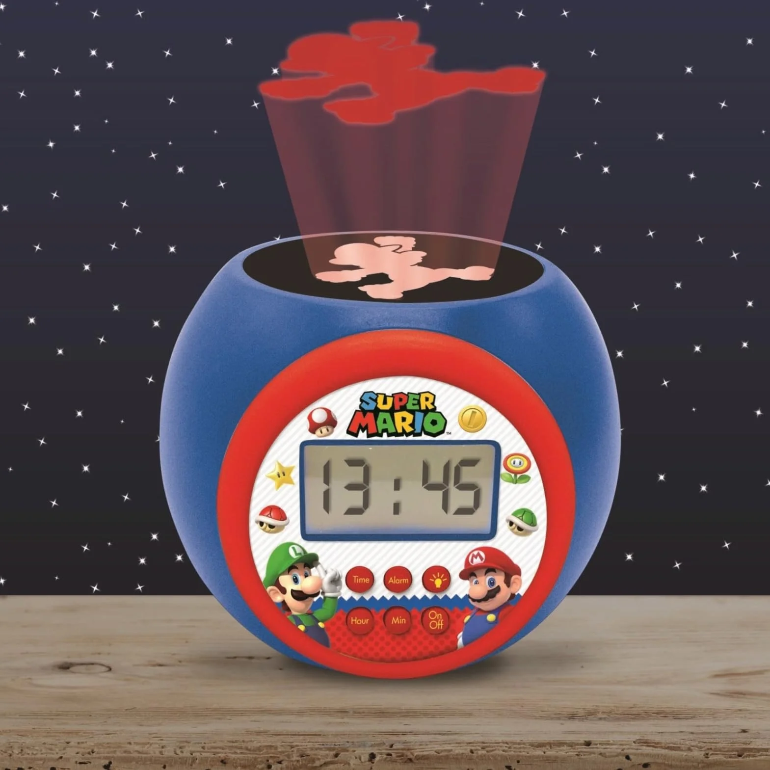 Lexibook - Nintendo Super Mario Réveil-projecteur, avec Fonction Alarme et répétition Snooze, veilleuse avec minuterie, écran LCD, à Piles, RL977NILXB