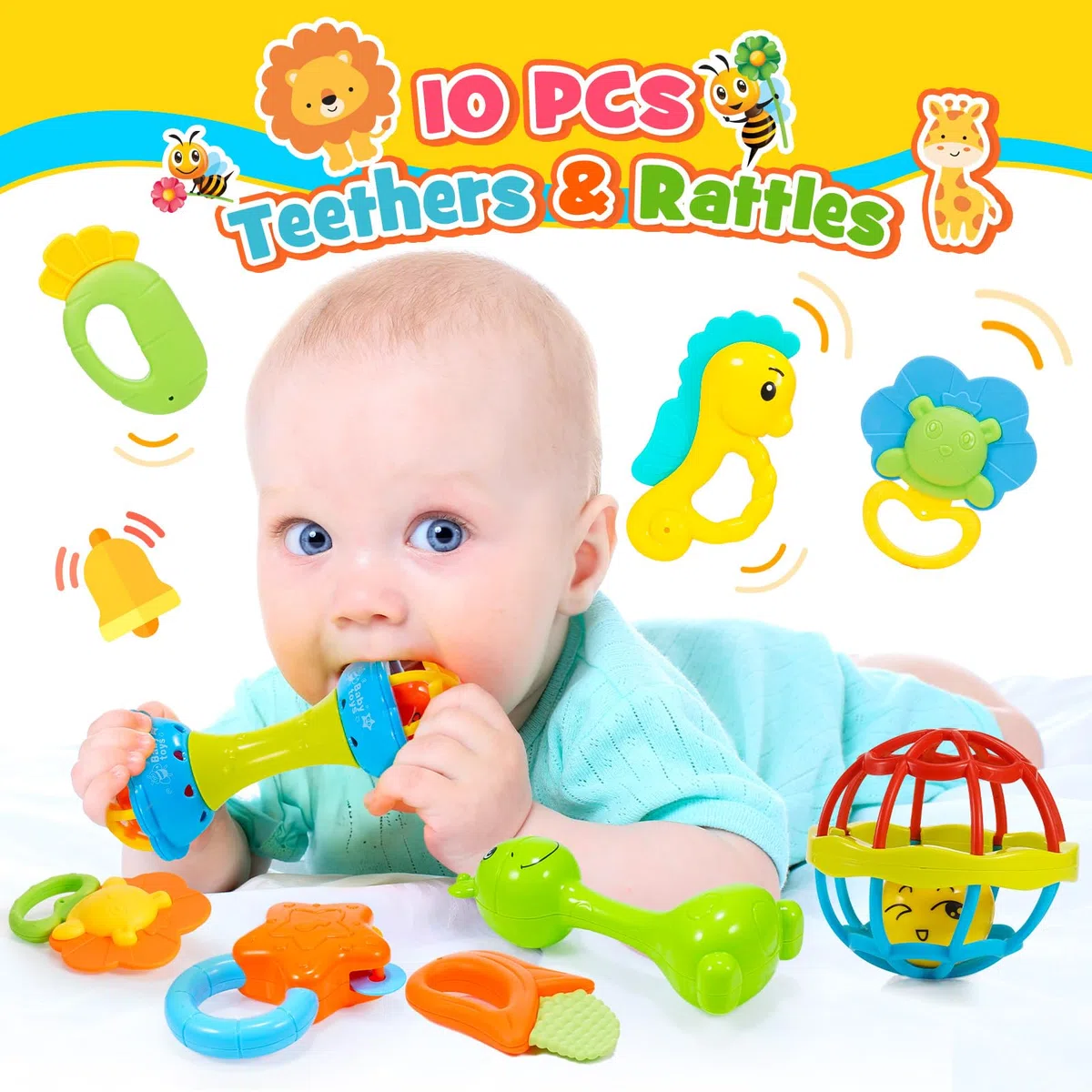Hochet Bebe 0 3 6 9 12 Mois, Jouet Bebe 0-12 Mois Jeux Eveil Bebe 0 3 6 Mois Jouet Bébé Cadeau 0-6-12 Mois Fille Garçon Jeux Bebe 0-9 Mois Jouet Nouveau Né Garçon Fille Montessori Jeux Bébé