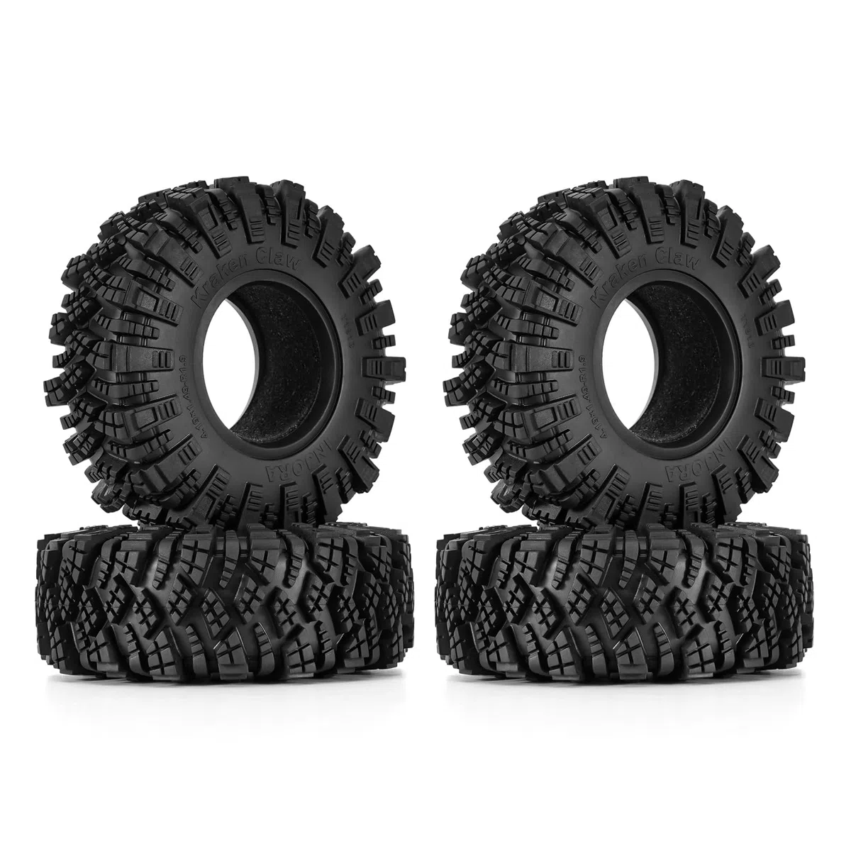 INJORA Pneus Mud Terrain 1.9" Kraken Claw - 106 * 38 mm pour SCX10 Pro TRX4 FCX10 1/10 RC Crawler Upgrade