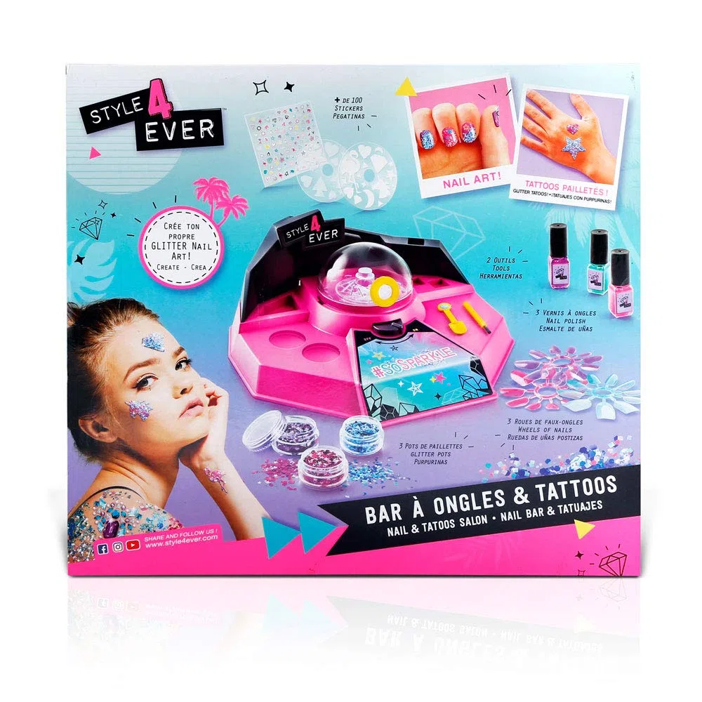 Canal Toys – Style 4 Ever Bar à Ongles – Coffret Manucure et Nail Art pour Enfants – Vernis, Paillettes, Stickers, Faux Ongles & Tatouages – Activité Créative et Tendance dès 6 Ans – Réf. OFG 163