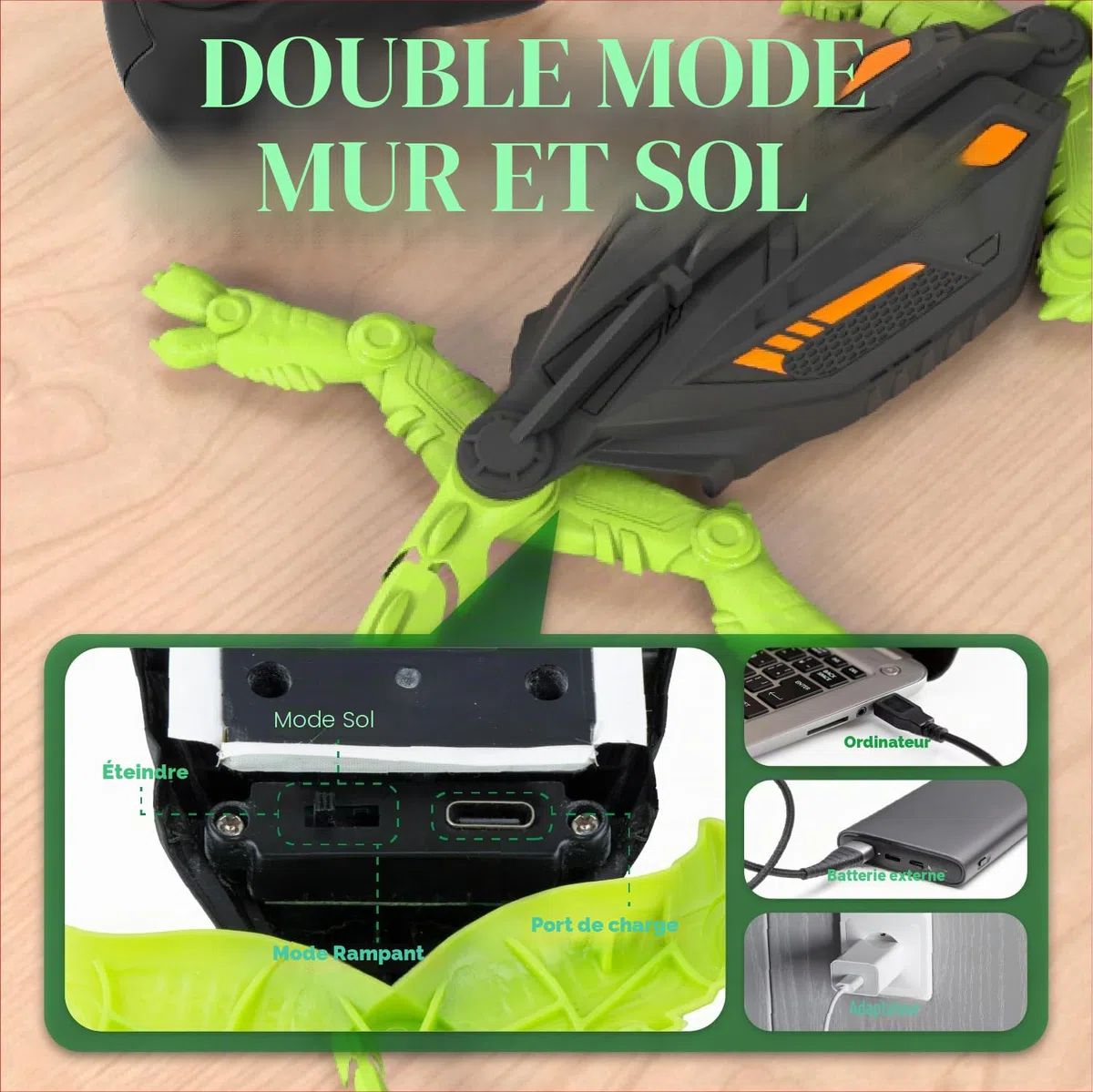 snookids Gecko Radiocommandé Grimpeur, Lezard Télécommandé Robot Jouet Qui Escalade Murs et Plafonds, Yeux LED Lumineux Mouvements Réalistes, Cadeau Enfant pour Garçons et Filles 3 4 5 6 7 8+