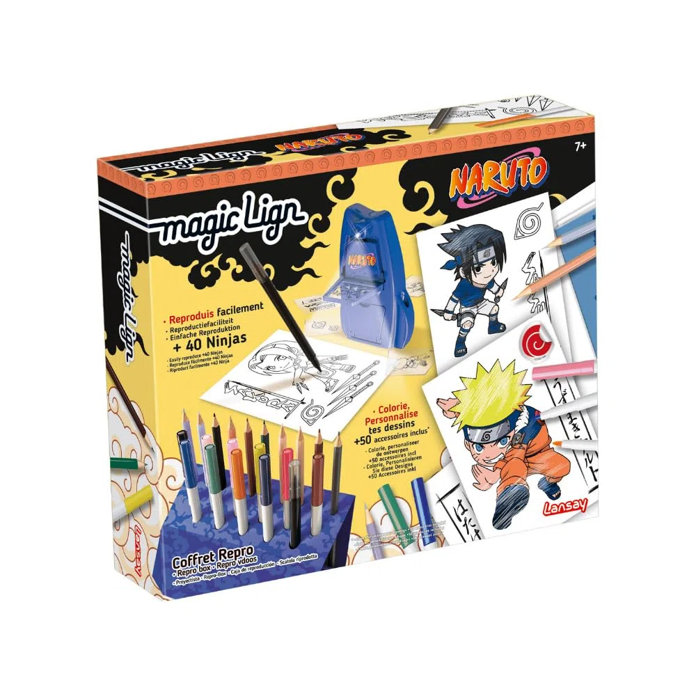 Lansay - Naruto - Magic Line - Coffret Reproduction - Plus de 100 Illustrations à Projeter et Dessiner - Personnages Manga - Apprendre à Dessiner - Activité Créative - Dès 7 Ans