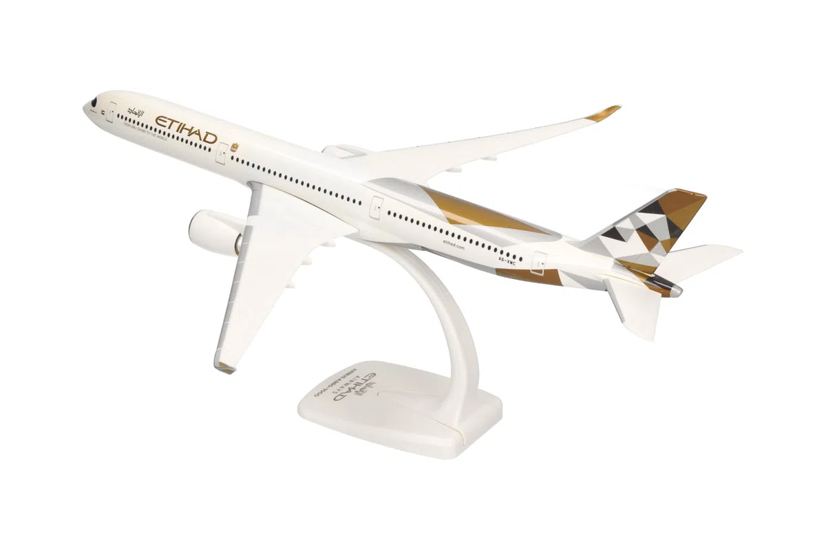 Herpa Maquette Avion Etihad Airways Airbus A350-1000 - A6-XWC, echelle 1/200, Snap-fit Model, pièce de Collection, d'avion avec Support, Figurine Plastique