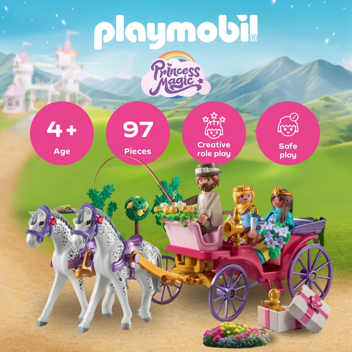 Playmobil | Princess Magic | Promenade en Carrosse Royal avec la Princesse et Le Prince | Jouet Princesse | Jouet Conte de fées pour Enfants à partir de 4 Ans | 71846