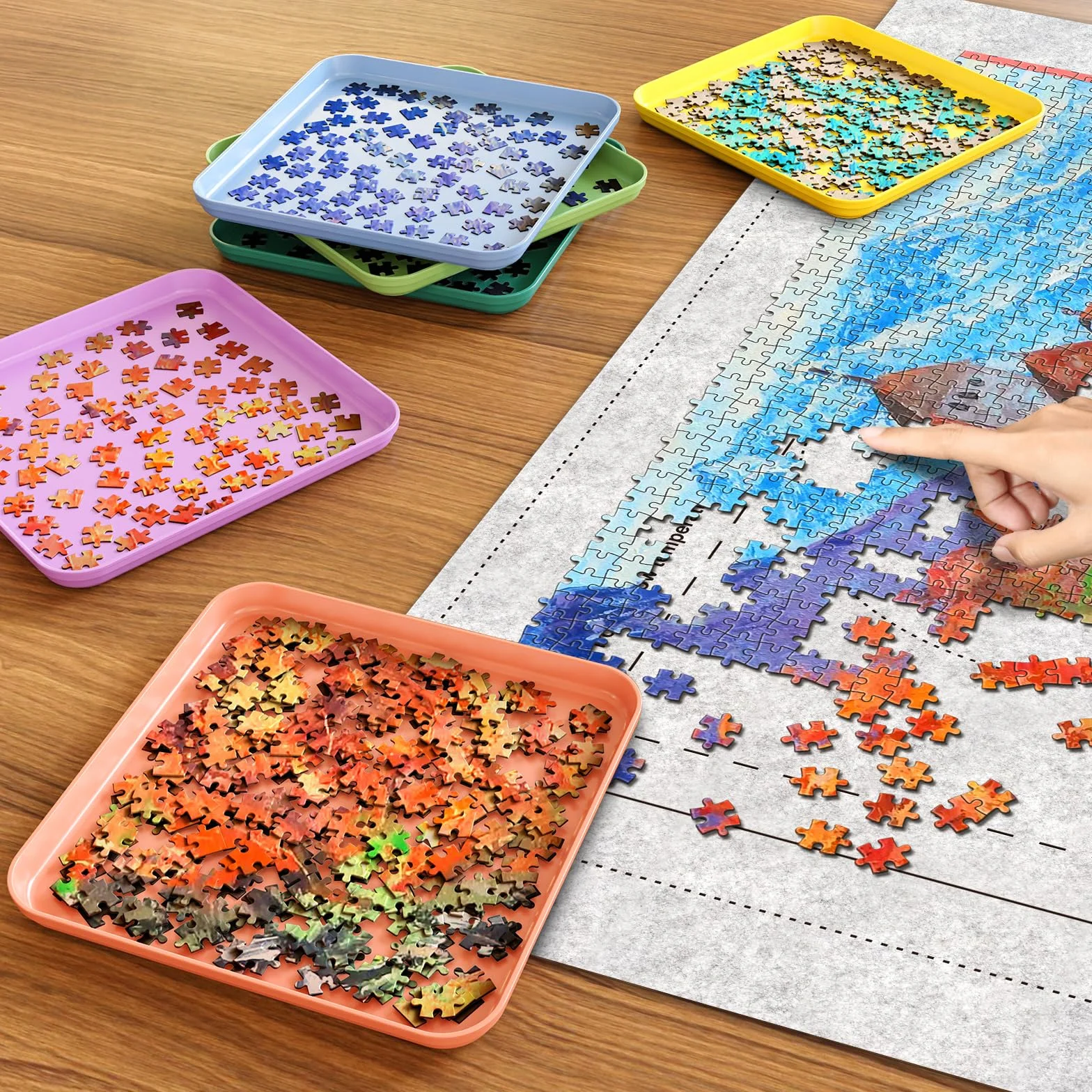 MOZOOSON Plateaux de Tri Puzzles, 6 Pack Accessoires pour Puzzles 500/1000/ 2000 Pièces, Plateaux Cadeaux pour Les Amateurs Puzzles pour Organiser Puzzle
