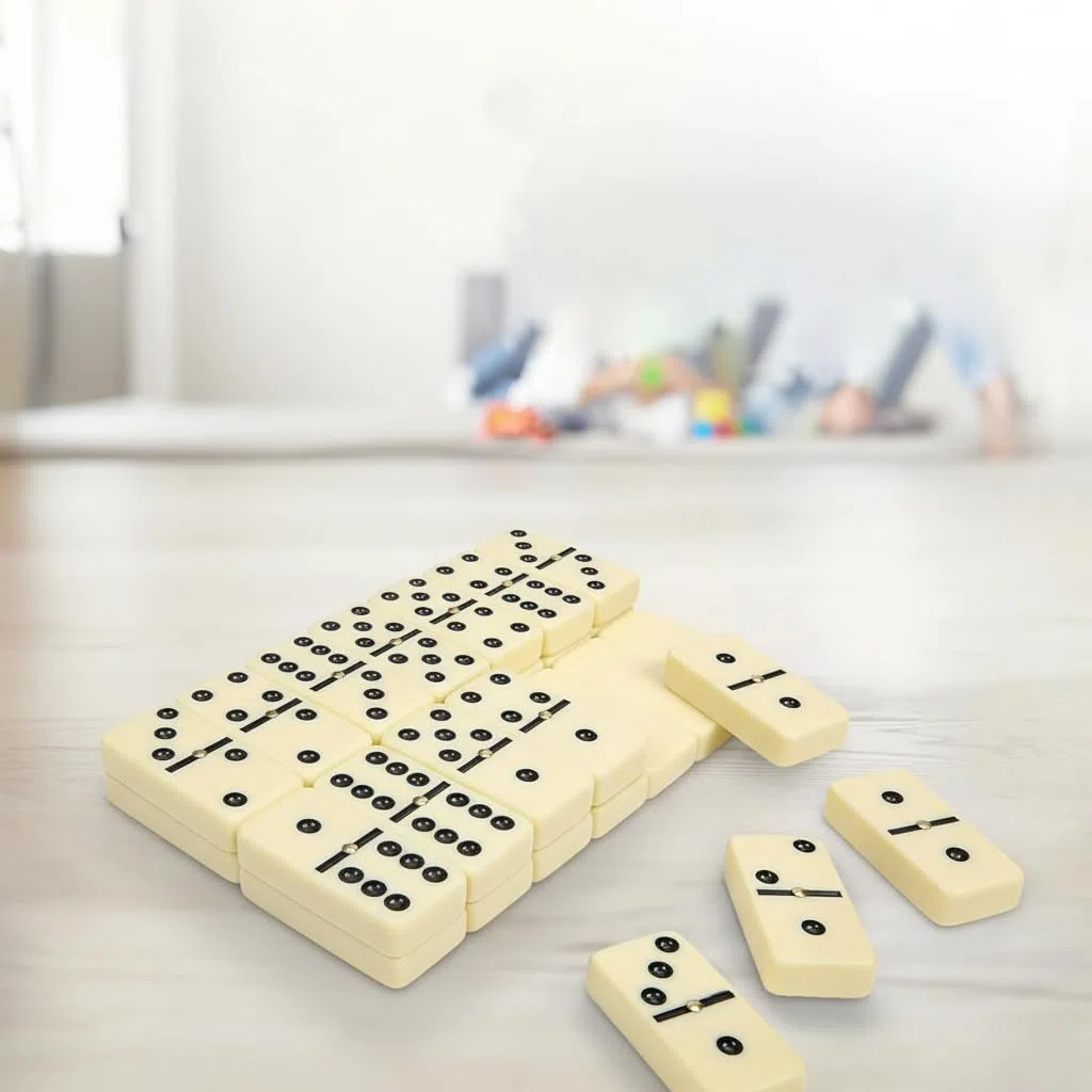 Domino Double 28 Pièces en Boîte en Similicuir, Jeu de Plateau Classique pour Enfants et Adultes
