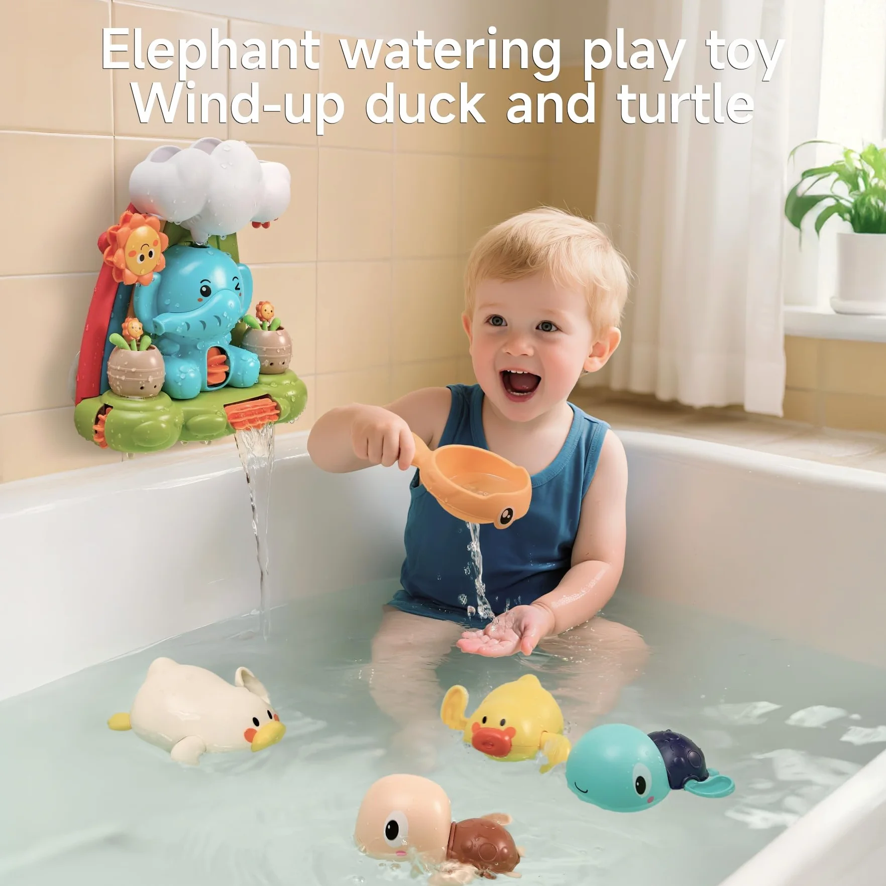 TUMAMA Jouets de Bain pour bébé à partir de 1 an, Jouets de Bain pour bébé à partir de 1 2 3 Ans,Eléphant, Tortue, Canard, Jouets de Bain pour Enfant, Jouet Aquatiques, Cadeaux d'annive