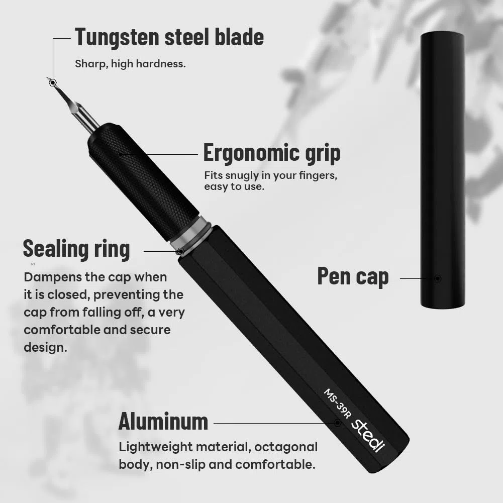 stedi MS-39h-34 Lames à tracer en acier tungstène pour modélisme de loisir, maquette RG, kit de modélisme Gundam, pour tracer une ligne, graver, ligne de panneau, résine, 0.2 mm, noir