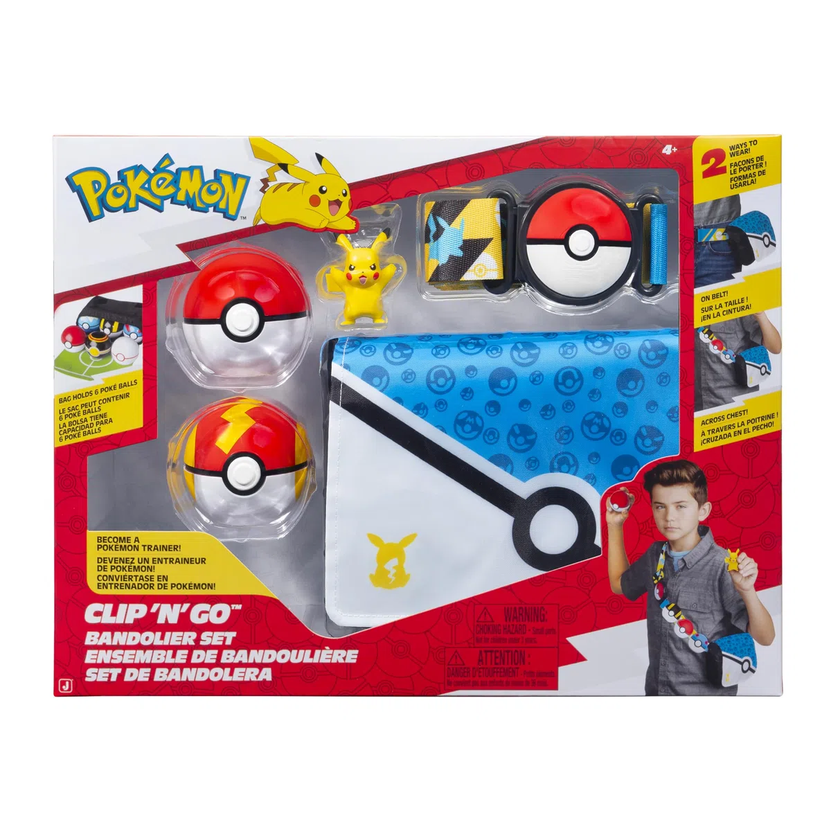 Pokémon Pikachu Clip 'N' Go Ensemble de bandolier ? Figurine de combat Pikachu de 5,1 cm avec balle Poke Ball et Fast Ball plus ceinture à thème et bandolier