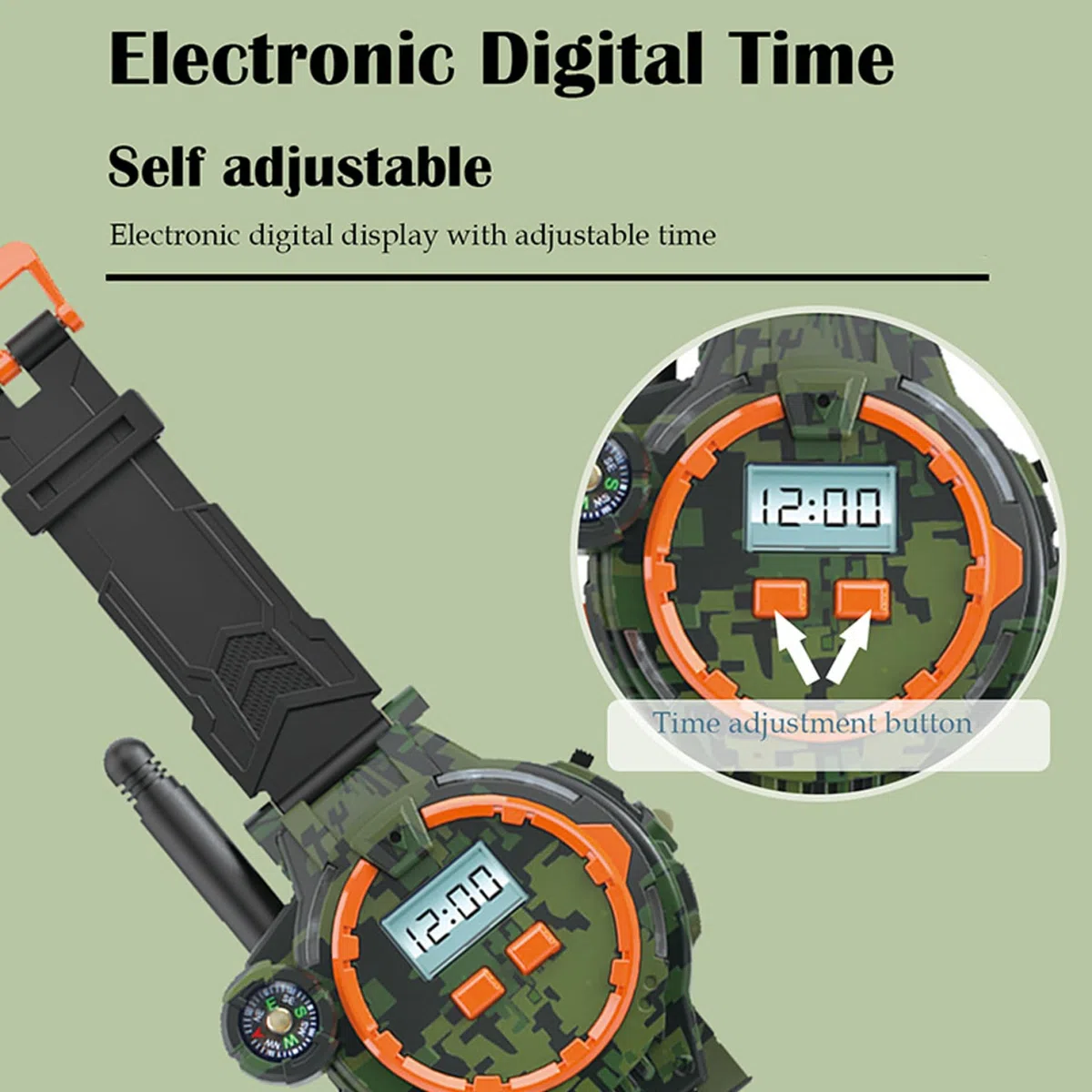 1 paire de talkies-walkies rechargeables USB pour enfants, montre talkie-walkie bidirectionnelle longue portée avec boussole, lampe de poche et heure et date réglables, équipement camping portable