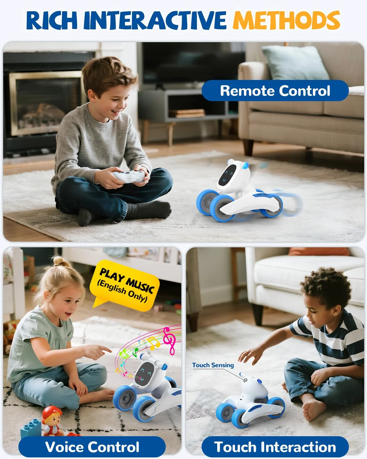 Robot Jouet Enfant, Jouet Robot Télécommandés, Programmable, Interactif Intelligent, Yeux LED, Contrôle Vocal (Anglais Uniquement), Cadeau pour Enfants de 3 4 5 6 7 8 9 10 11 12 Ans