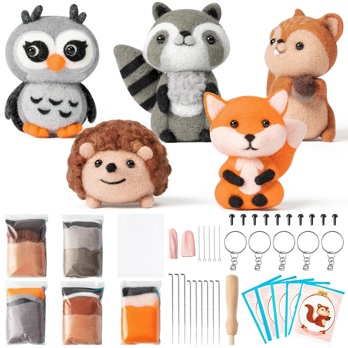WATINC 25Pcs Woodland Animal Needle Felting Starter Kit Bricolage Aiguilletage Artisanat Feutre Outils Feutre Aiguille Mousse Coussin Hérisson Écureuil Noh Poupée Laine Fournitures de Fête Débutants