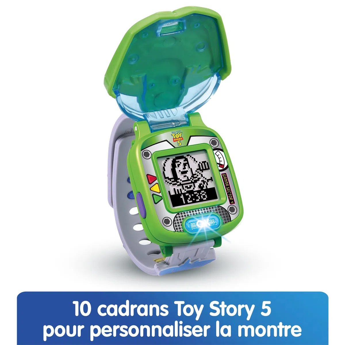 VTech - Toy Story 5, La Montre-Jeu Éducative de Buzz - Montre Toy Story avec Écran Animé, Bracelet Réglable, 10 Cadrans, 4 Jeux - Buzz l'Éclair Parlant - Cadeau Enfant Dès 3 Ans - Contenu en Français