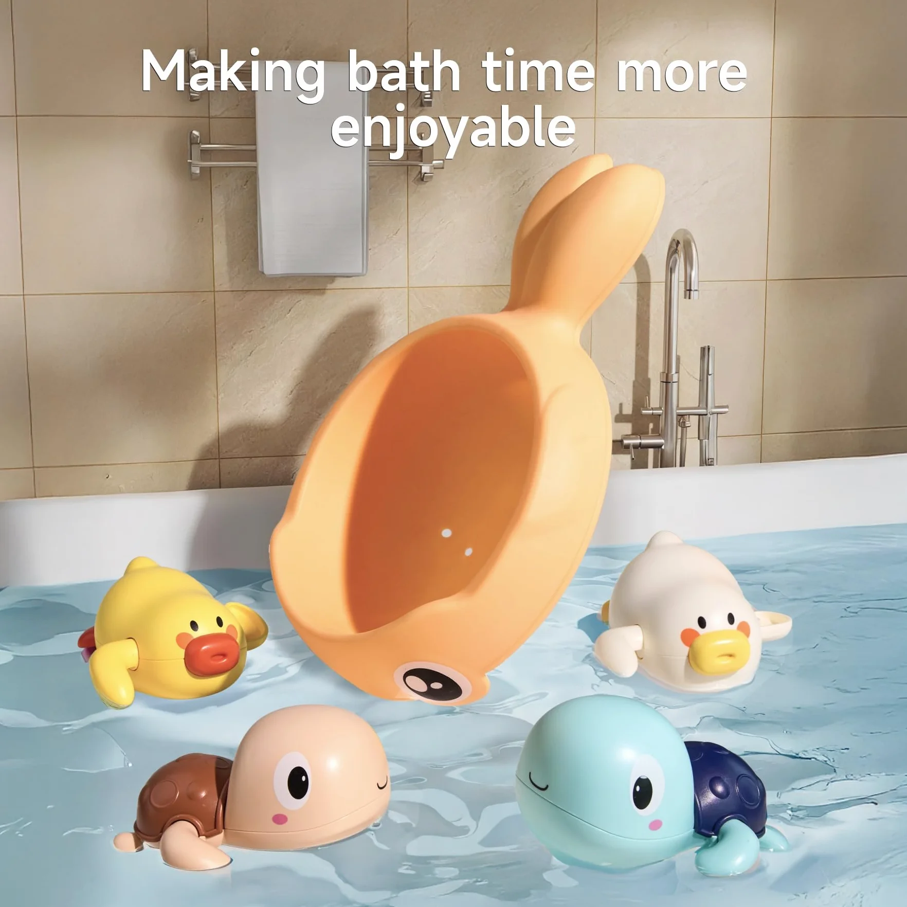 TUMAMA Jouets de Bain pour bébé à partir de 1 an, Jouets de Bain pour bébé à partir de 1 2 3 Ans,Eléphant, Tortue, Canard, Jouets de Bain pour Enfant, Jouet Aquatiques, Cadeaux d'annive