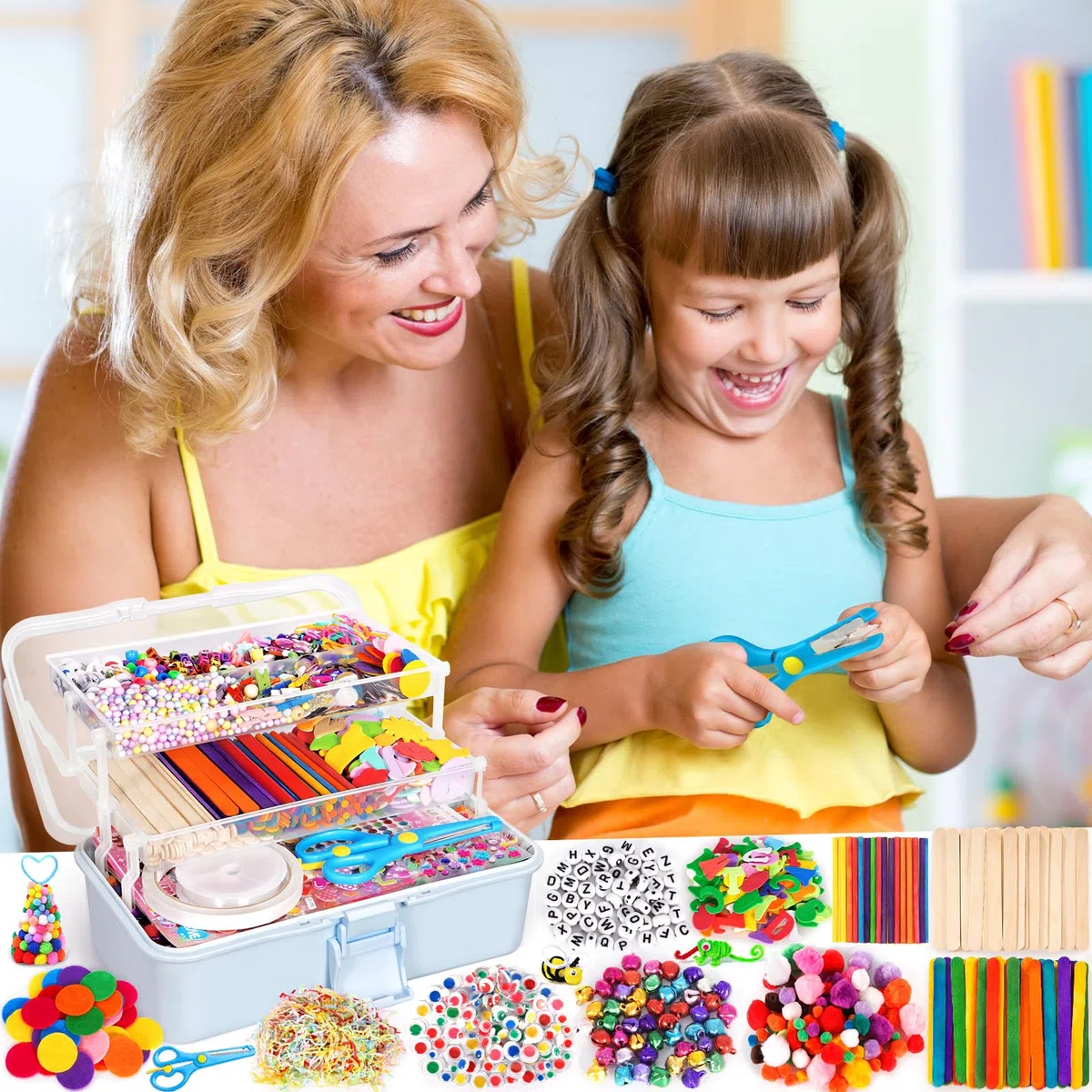 Purpledi Kit Bricolage 3600+ Activites Manuelles pour Enfants, Pipe Cleaners Crafts Set, Fournitures Éducatives, Loisirs Créatifs pour Enfants, Pompons, Yeux Gluants, Plumes，Bleu