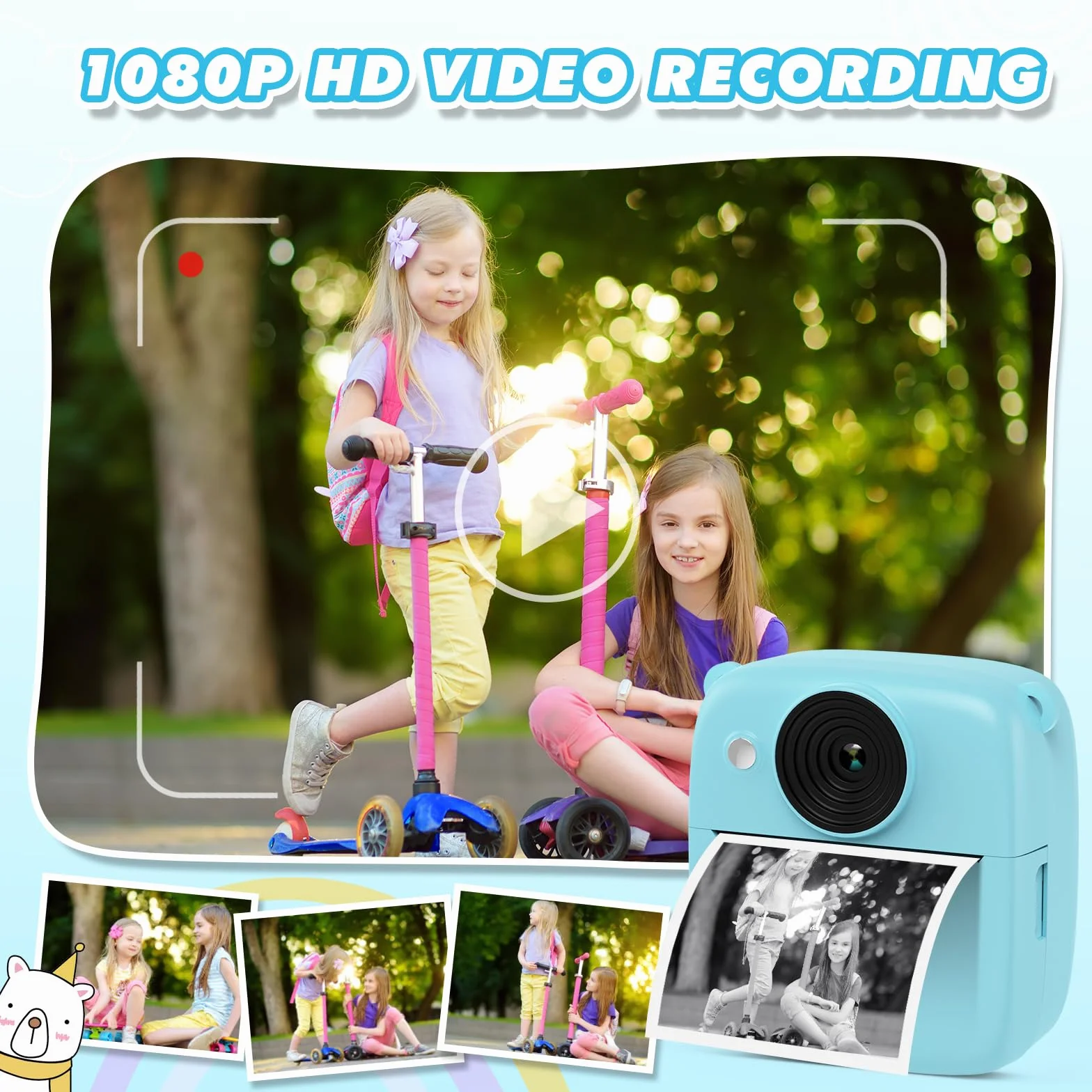 Appareil Photo Instantané Enfant, CalineGam 48MP 1080P Appareil Photo Numérique Enfant avec Carte 32GB & Papier Photo, Noël Anniversaire Cadeau pour Filles Garçons 3-12 Ans (Bleu)