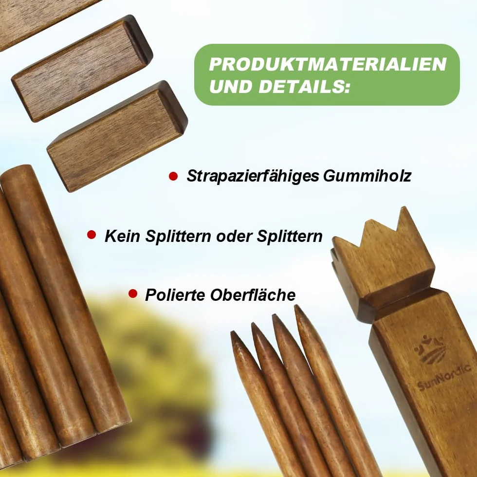SunNordic Kubb Jeu d'échecs Viking - Jeu d'échecs suédois en bois d'hévéa de qualité supérieure - Avec sac de transport en toile et instructions de jeu - Robuste - Pour enfants et adultes