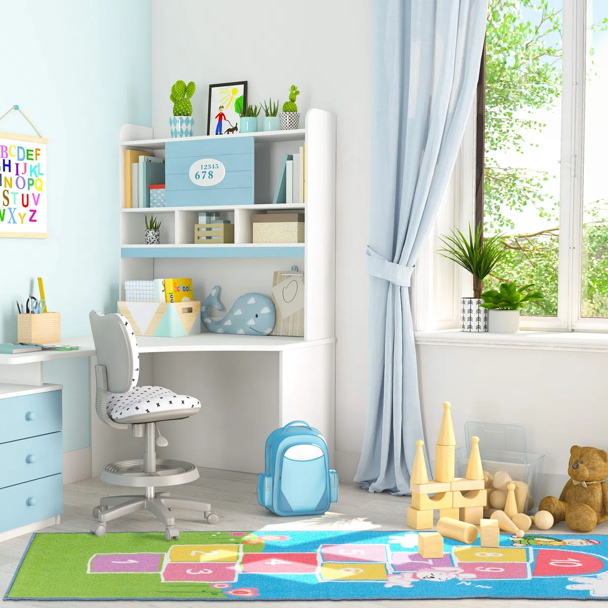 Relaxdays Tapis de marelle, 180 x 70 cm, 10 Cases, à Poils Courts, Dessous caoutchouté, Jeu éducatif, Multicolore