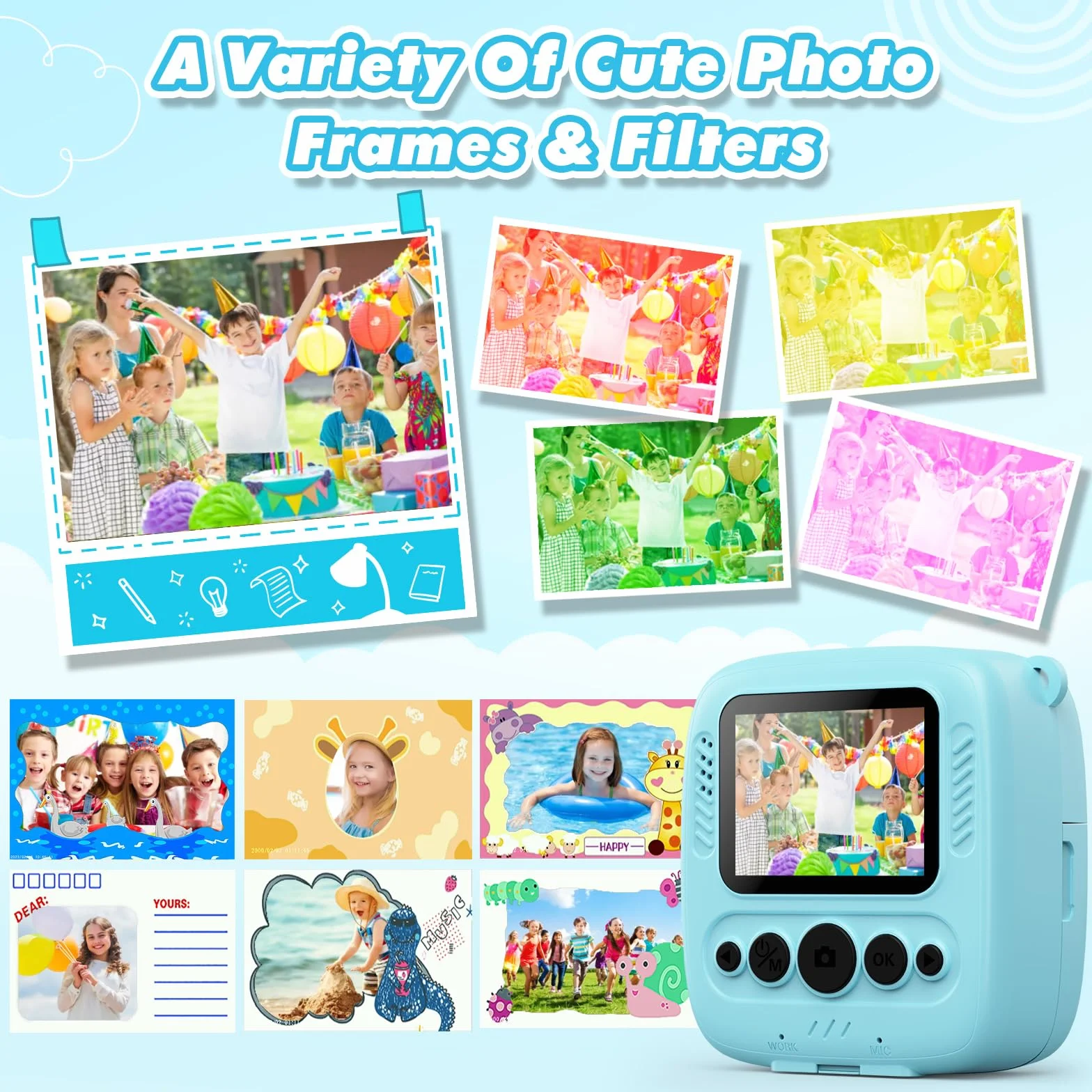 Appareil Photo Instantané Enfant, CalineGam 48MP 1080P Appareil Photo Numérique Enfant avec Carte 32GB & Papier Photo, Noël Anniversaire Cadeau pour Filles Garçons 3-12 Ans (Bleu)