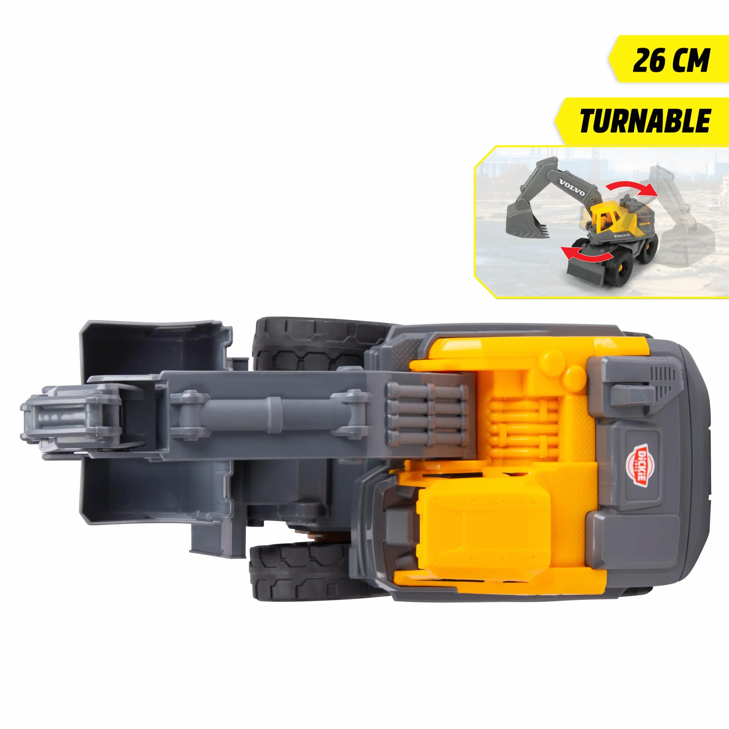 Dickie Toys Volvo Bagger Tough Excavator (26 cm) – Pelle Jouet pour Enfants à partir de 3 Ans avec Roue Libre, Bras et Pelle Mobiles, Convient comme Jouet de Sable