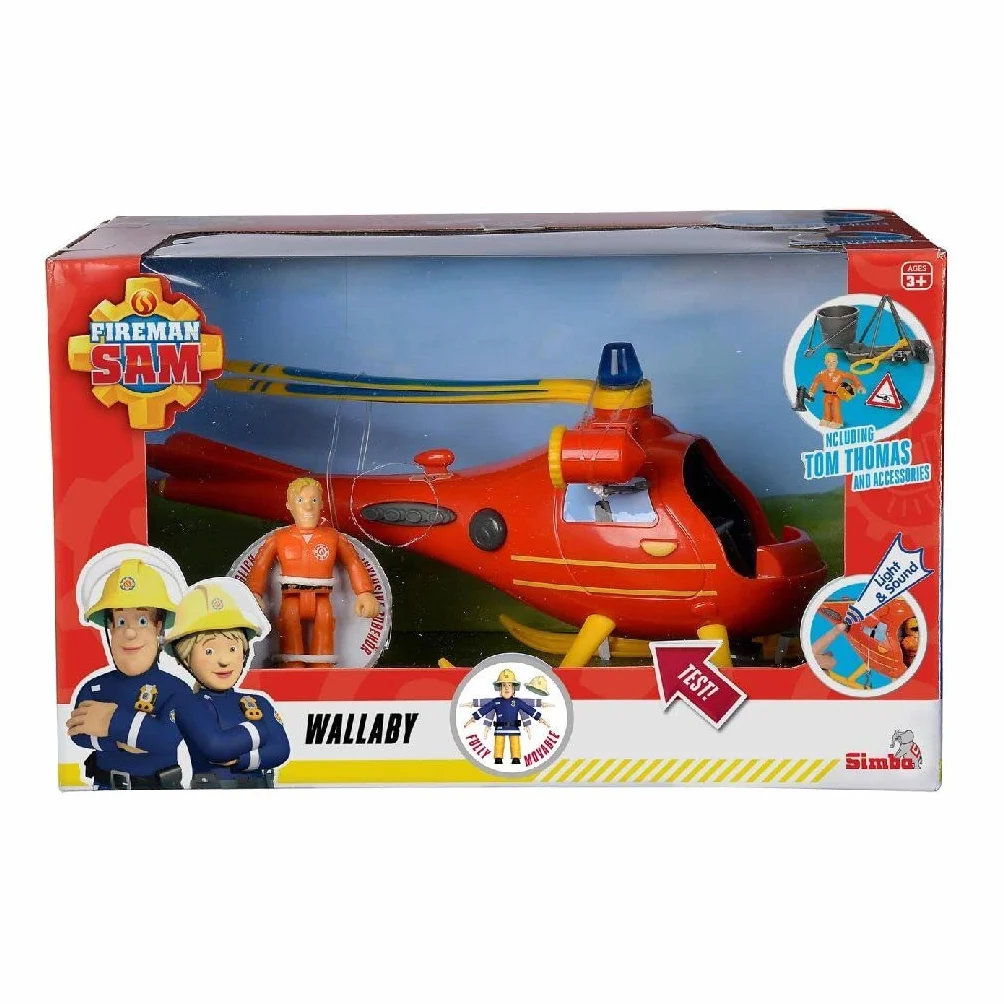 Simba - Sam Le Pompier - Hélicoptère Wallaby 1 - Fonctions Sonores et Lumineuses - 1 Figurine + Accessoires Inclus - Piles Incluses - Dès 3 Ans - 109251002038 Rouge