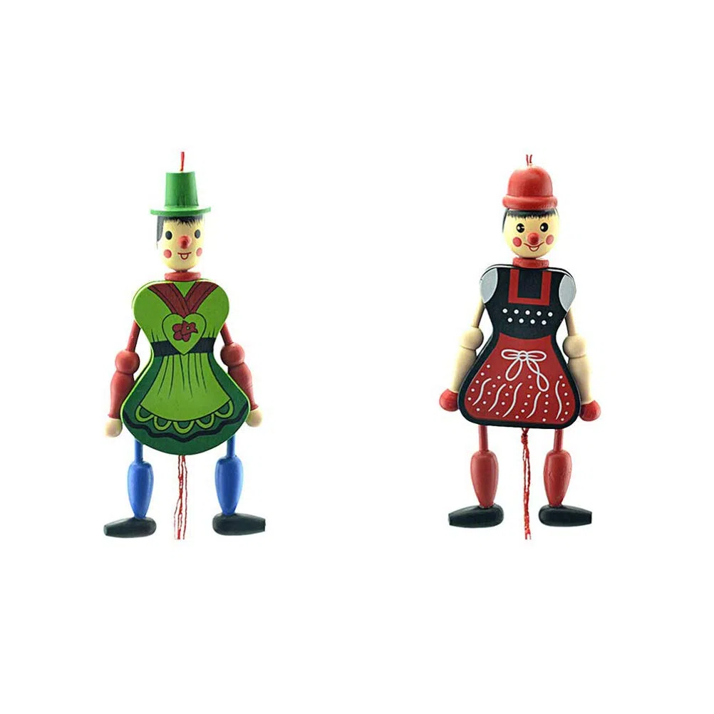 Marionnette à Tirer en Bois, Jouets de Poupée, Décorations Amusantes à Suspendre pour Enfants et Adultes, Lot de 4, 18 Cm, Couleur Aléatoire, Ornement de Mode Classique pour Arbre et Mur