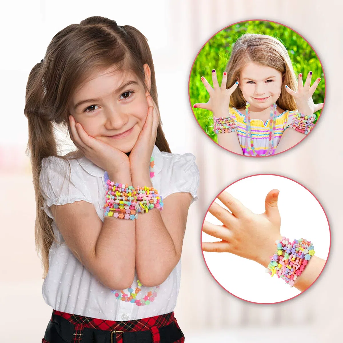 Enfants Bricolage Perles Set, 2000 Pièces Bracelet Perle pour Fabrication de Bracelets,Collier, Kit Fabrication Bijoux Jeux Bricolage pour Filles