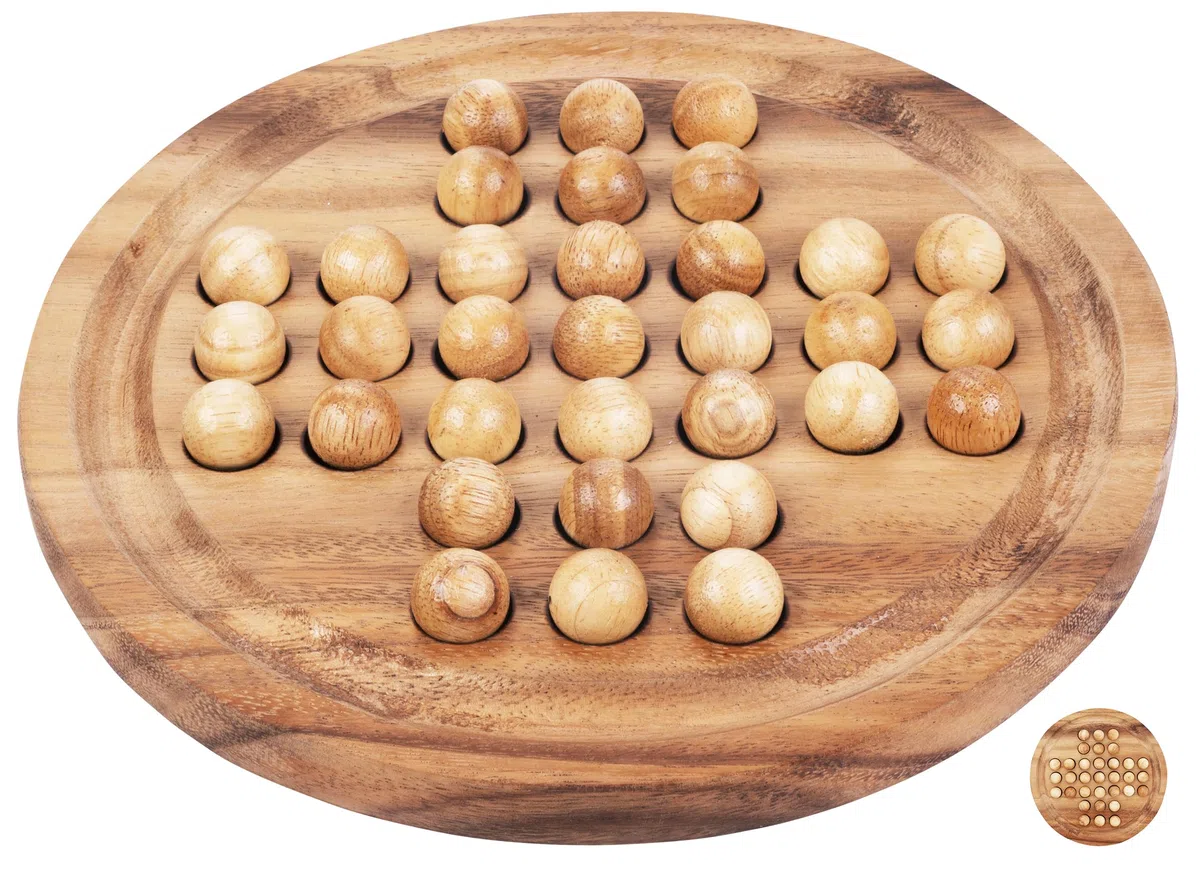 Engelhart - 350470 - Solitaire Écologique - Casse-Tête 33 Billes - Jeu de Réflexion - Taille L - 1 Joueur - À Partir de 6 Ans - Jeux en Bois