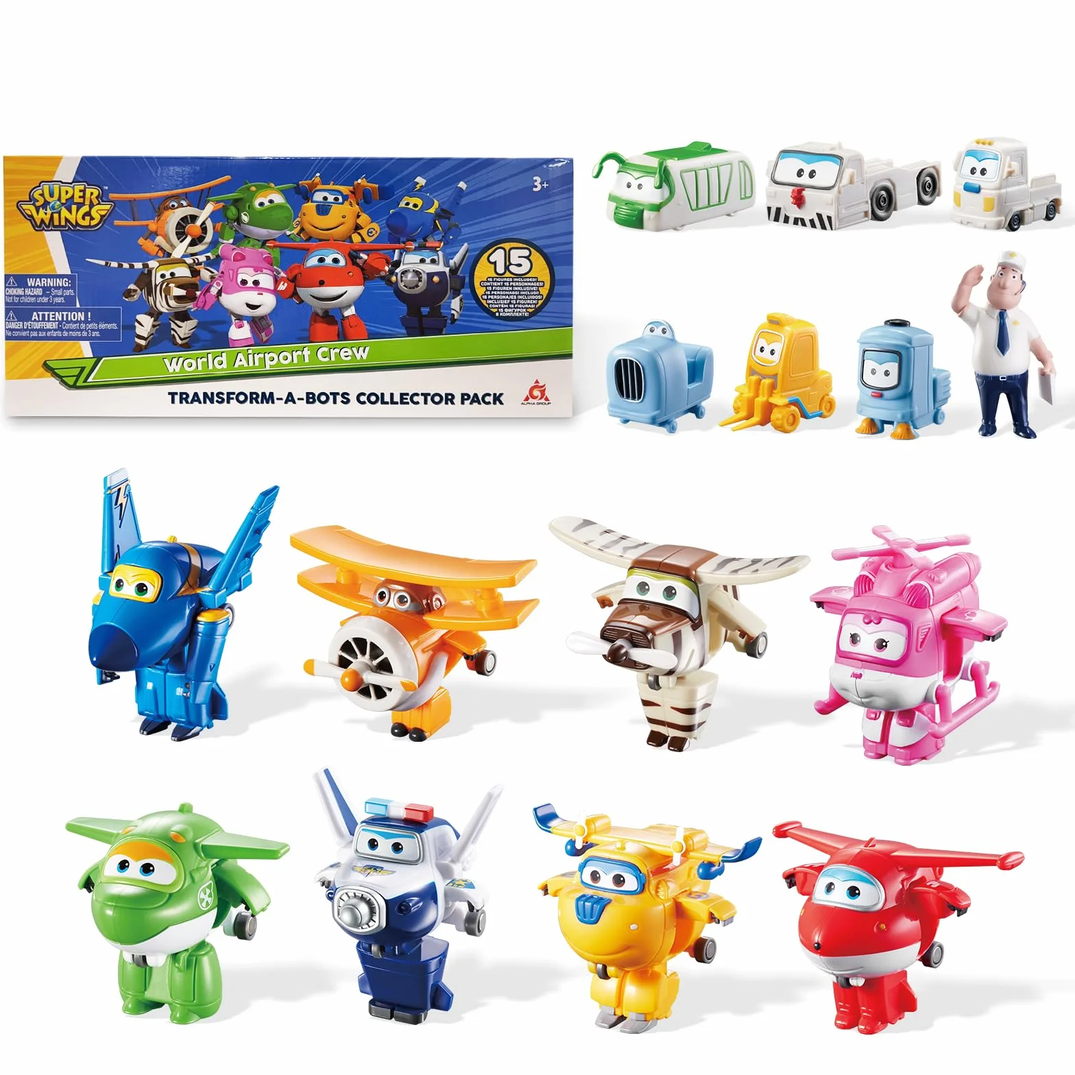 Super Wings Transform-a-bots Les Avions de Ligne du Monde, Série 2, (Pack de 15 figurines de 5 cm),Jouet Enfant 2 3 4 5 6 7 8 Ans Garcon Fille