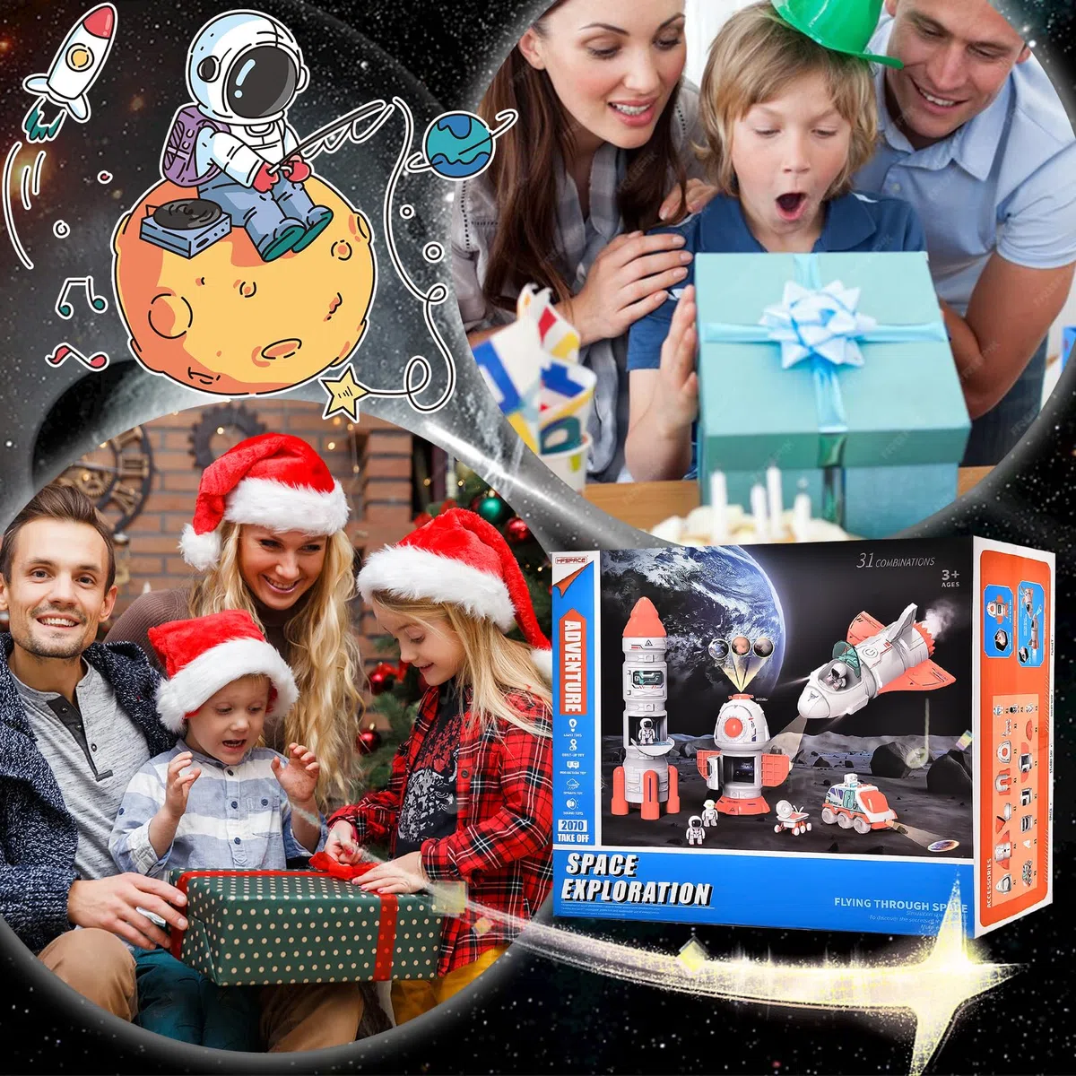 Aragallant Fusée Espace, Navette Spatiale Jouet, Space Shuttle Kit avec Effets Sonores et Lumineux, Astronautes, Satellite, Jouet Construction éducatif pour Enfants