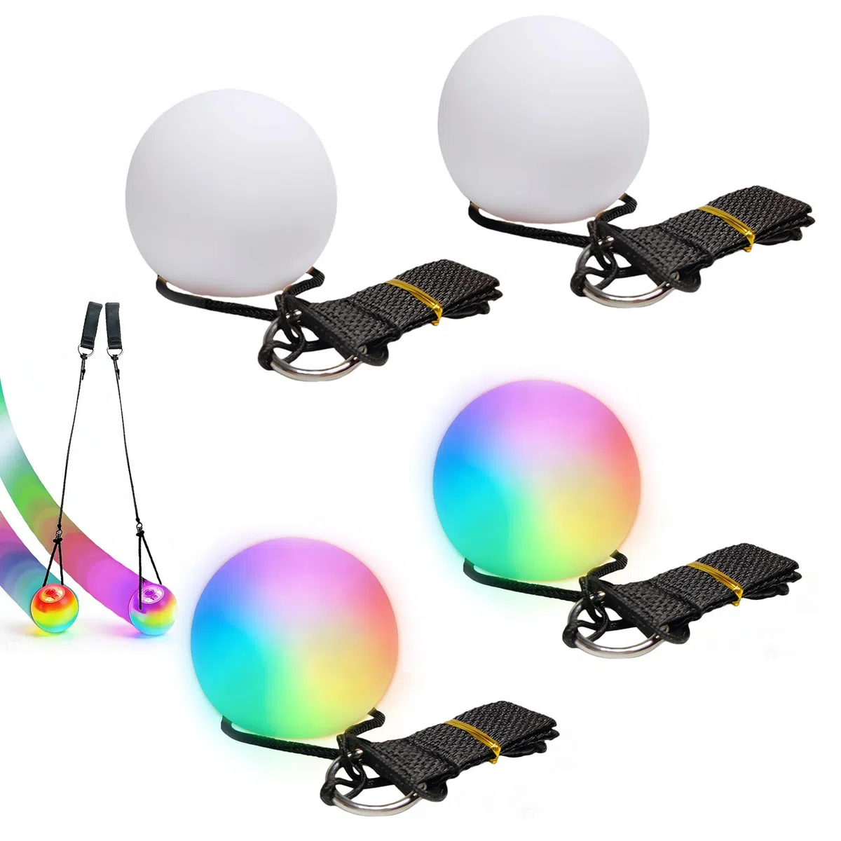 Lot De 4 Balles De Poï LED Lumineuses: Balles De Jonglage Poi, 9 Modes D'éclairage Avec Couleurs Arc-En-Ciel Et Effet Stroboscopique, Bolas Lumineuse Pour Jonglerie Et Cirque, Spectacle Lumineux