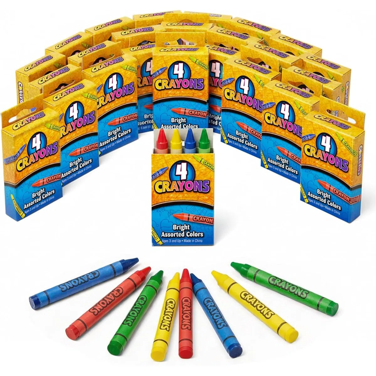 Bedwina Crayons Cire - 576 Crayons - Lot 144 paquets de 4, Crayons de Couleur de Qualité Supérieure Enfants, Coloriage Enfants pour Cadeaux Fête, Pochettes Cadeaux et Chaussettes de Noël